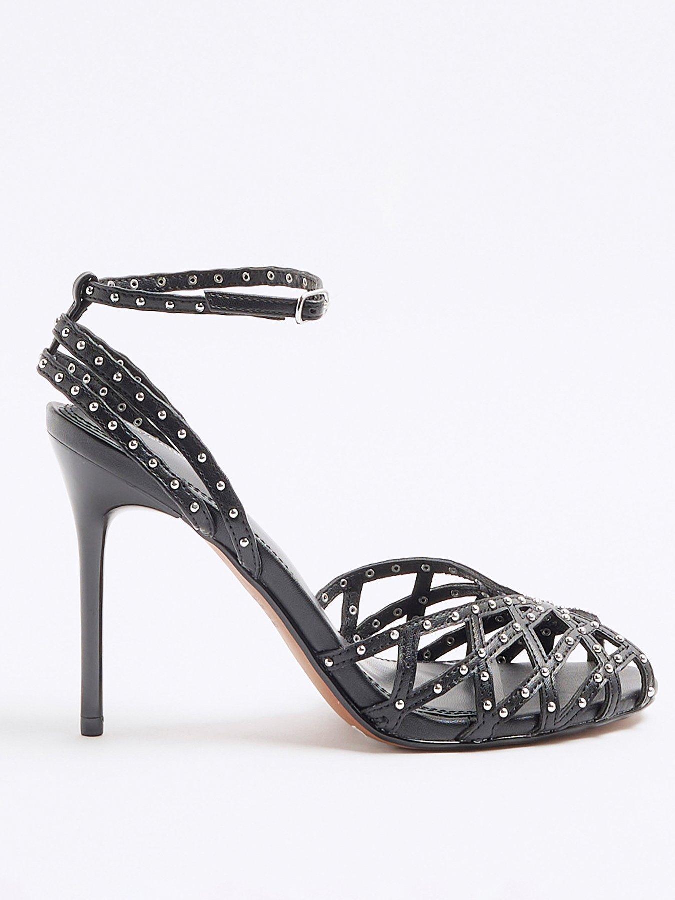 Image 2 of 6 of River Island Studded Heeled Sandal - Black