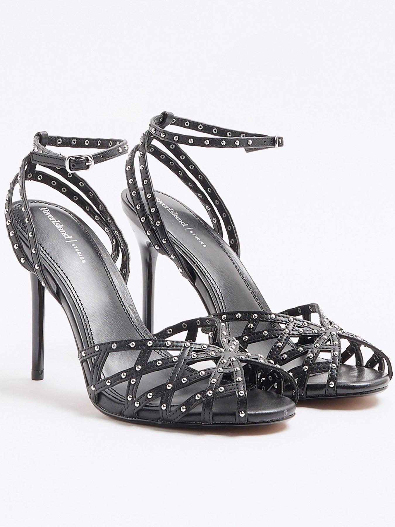 Image 4 of 6 of River Island Studded Heeled Sandal - Black