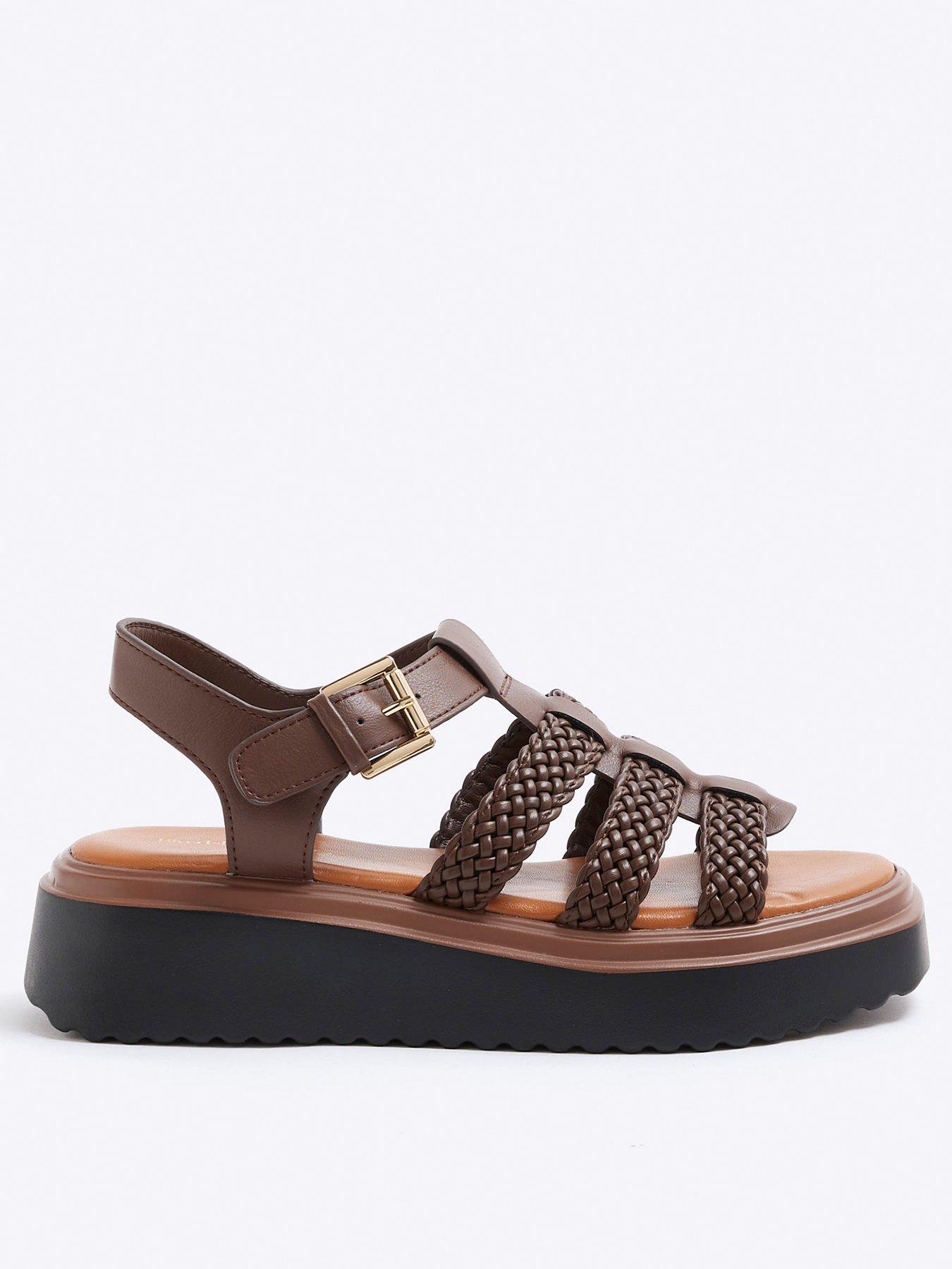 Image 1 of 5 of River Island Fisherman Flatform Sandal - Brown