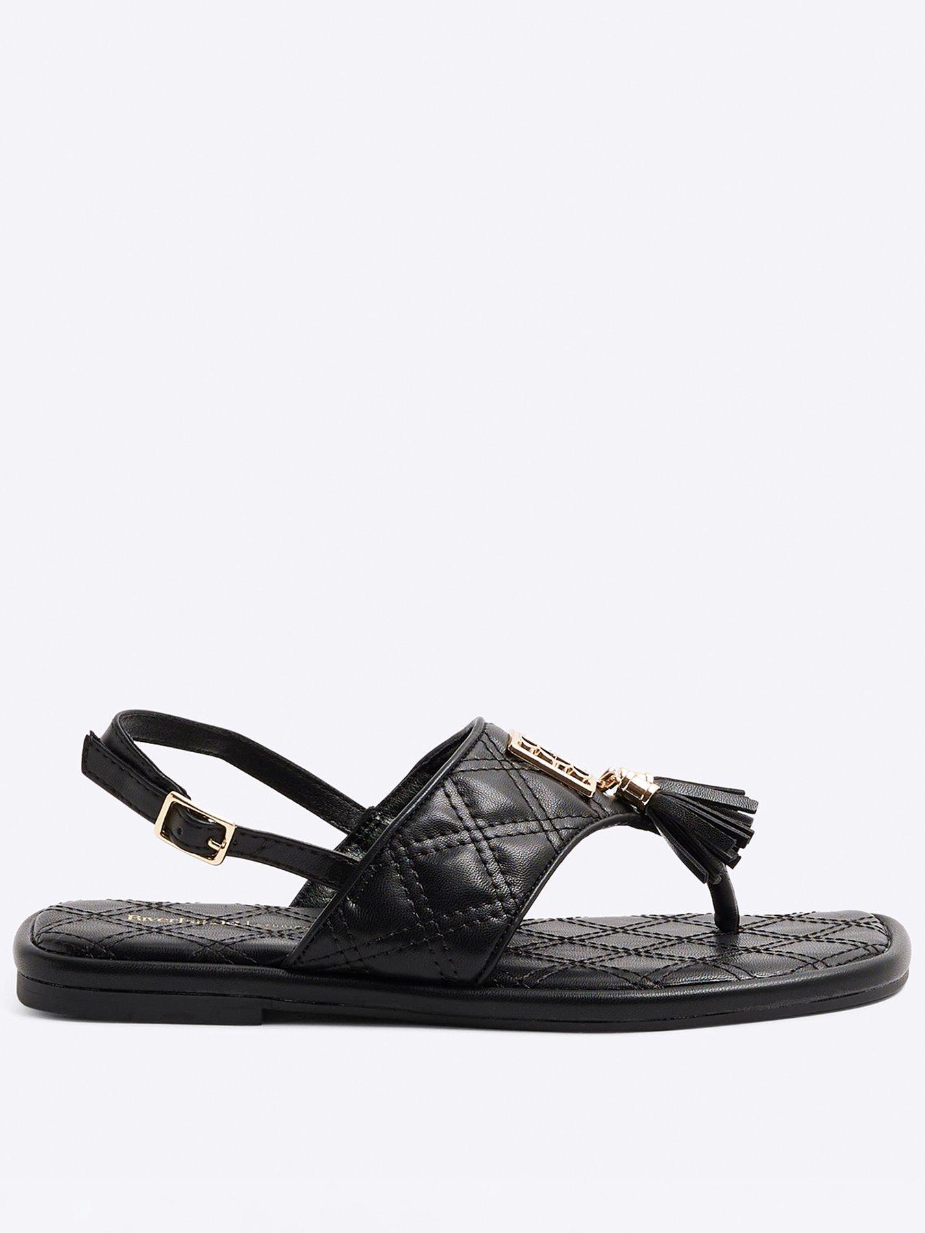 Image 1 of 6 of River Island Toe Thong Tassel Sandal - Black