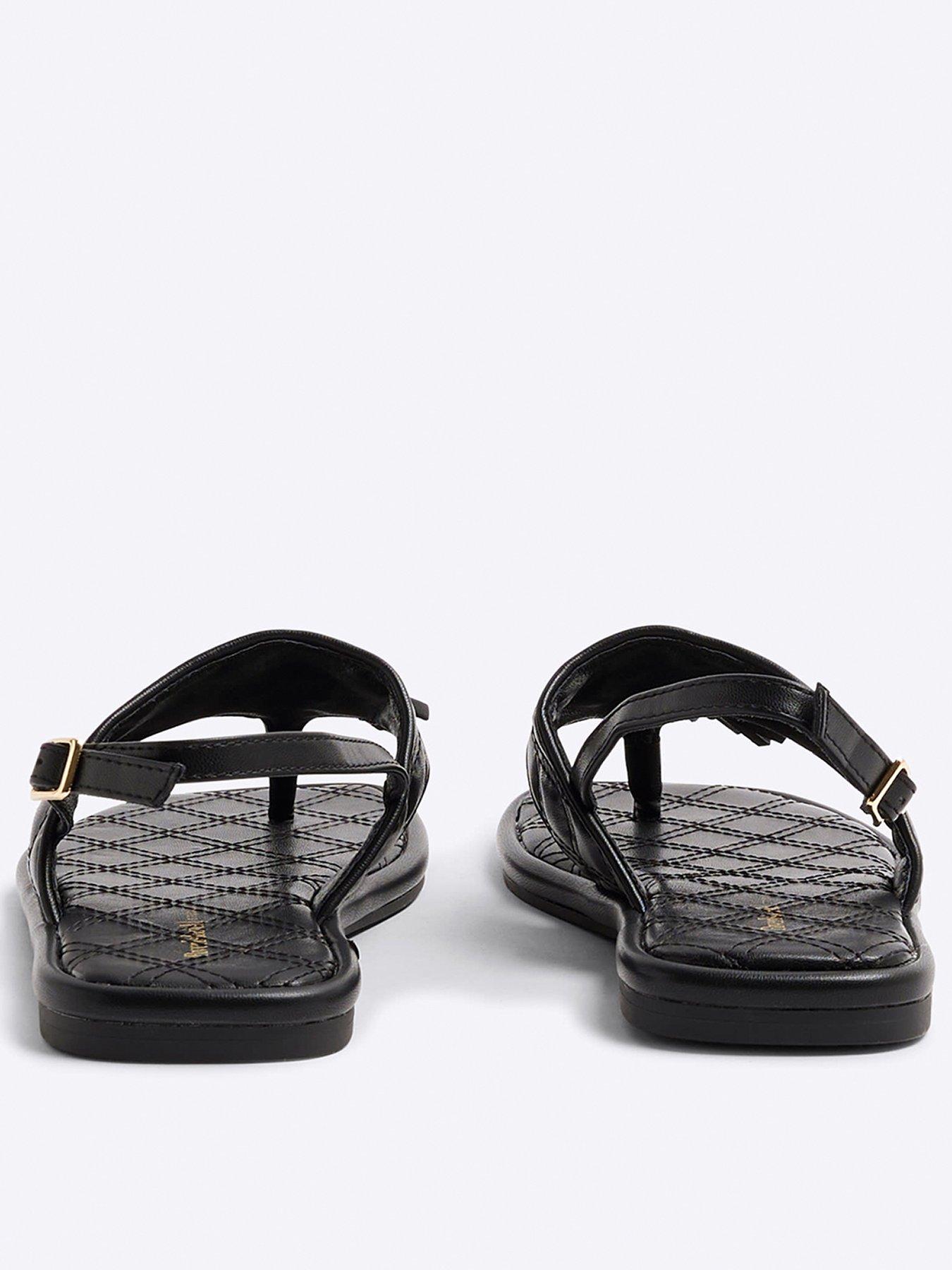 Image 3 of 6 of River Island Toe Thong Tassel Sandal - Black