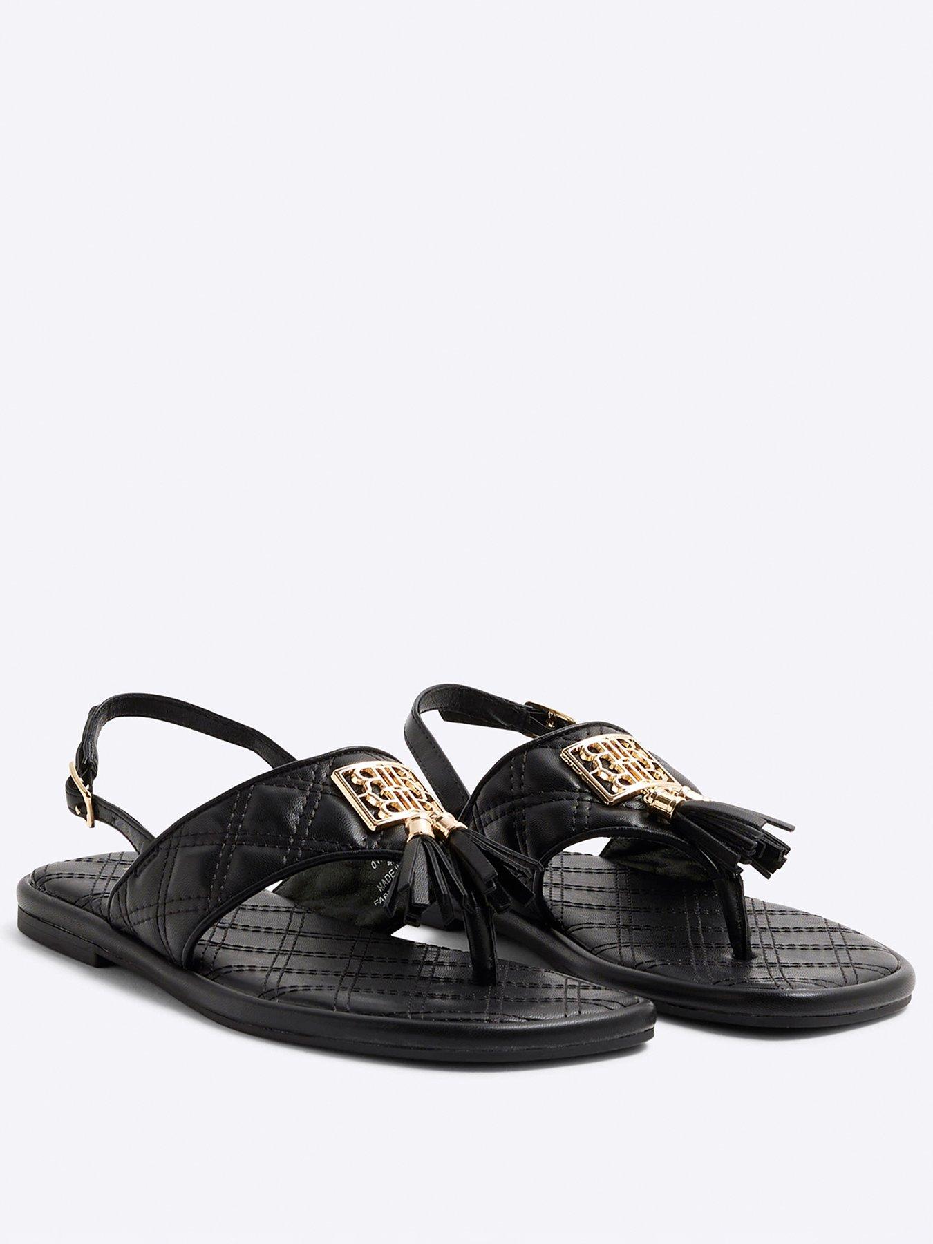 Image 4 of 6 of River Island Toe Thong Tassel Sandal - Black