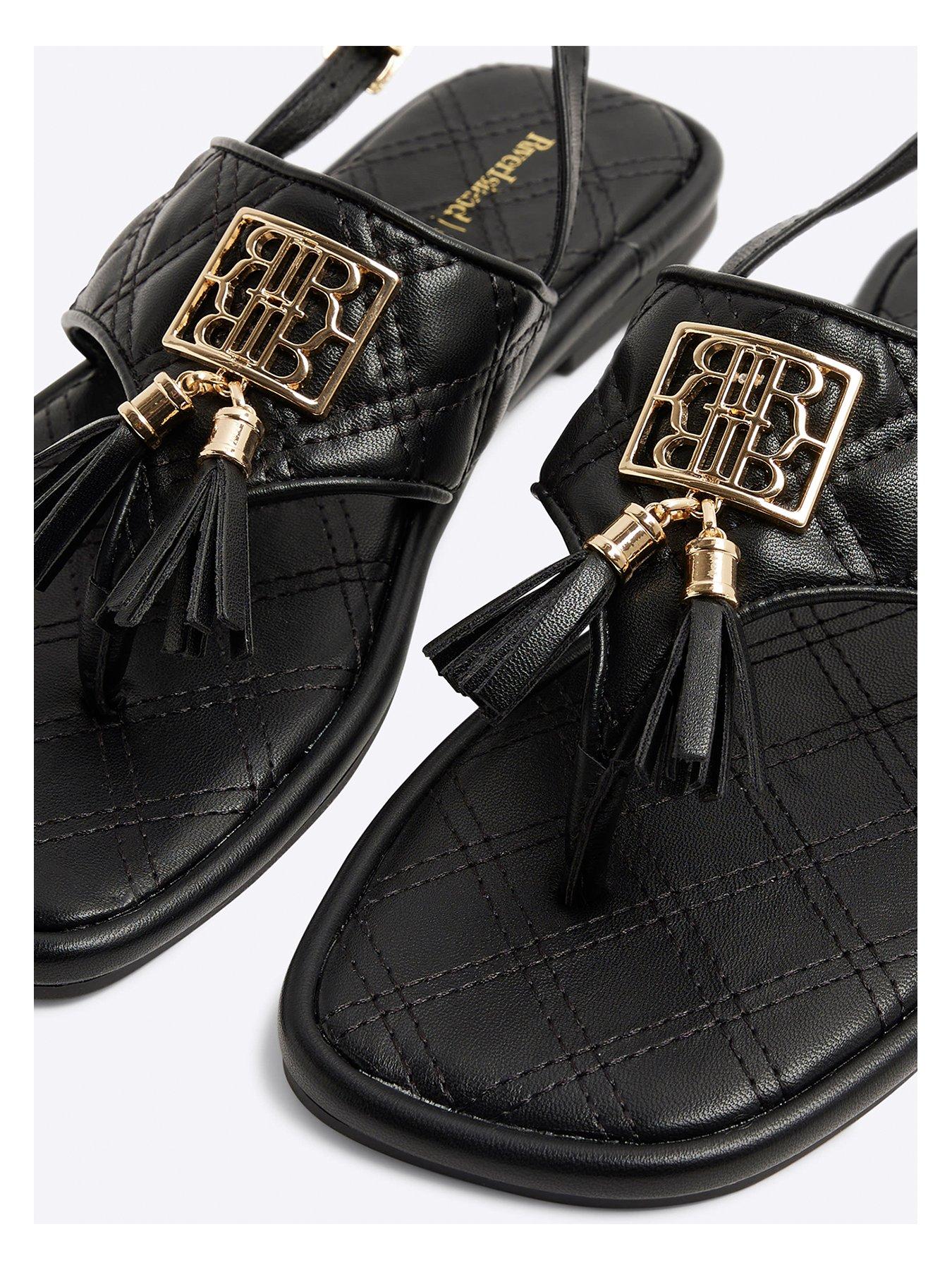 Image 5 of 6 of River Island Toe Thong Tassel Sandal - Black