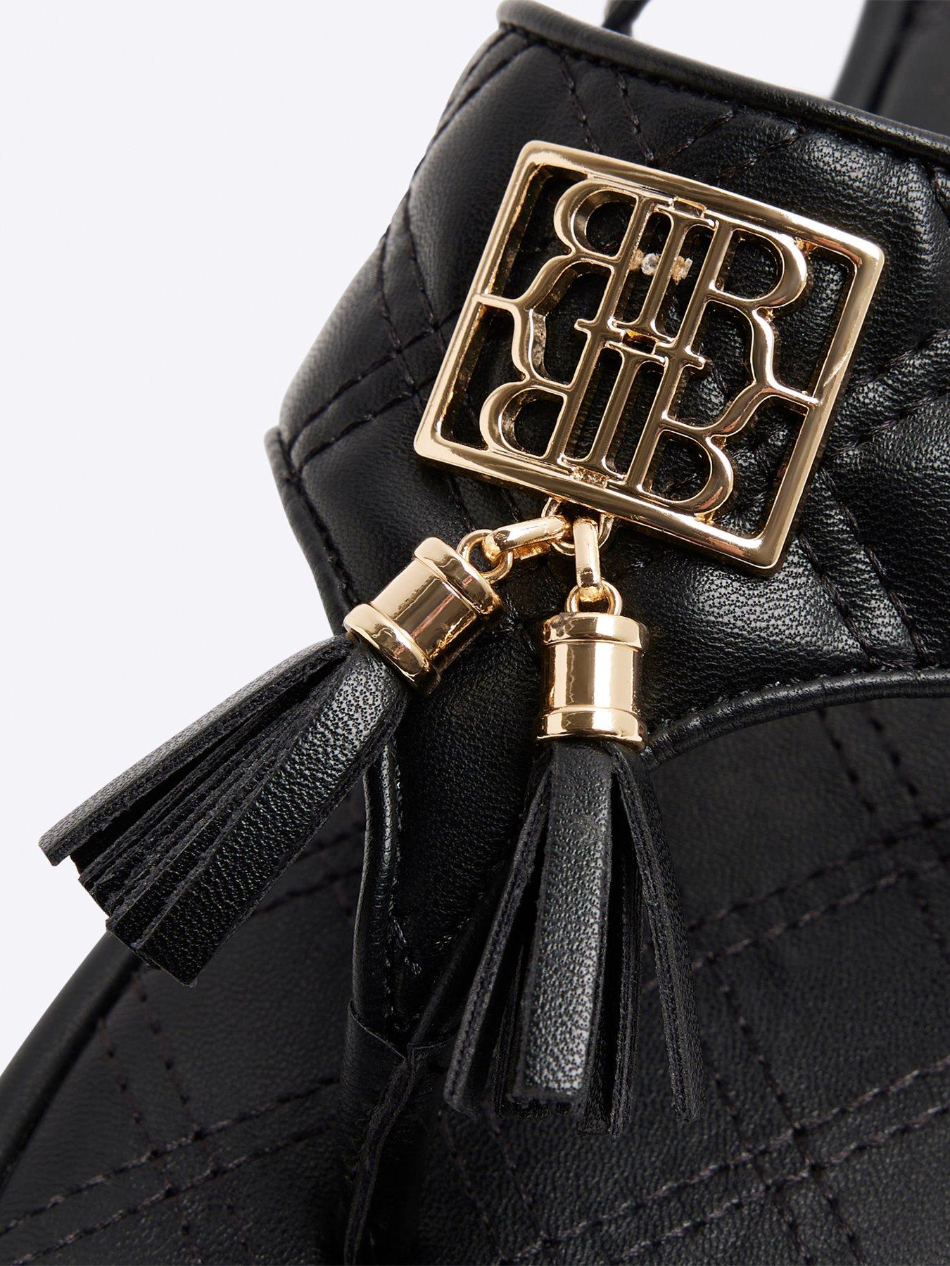Image 6 of 6 of River Island Toe Thong Tassel Sandal - Black