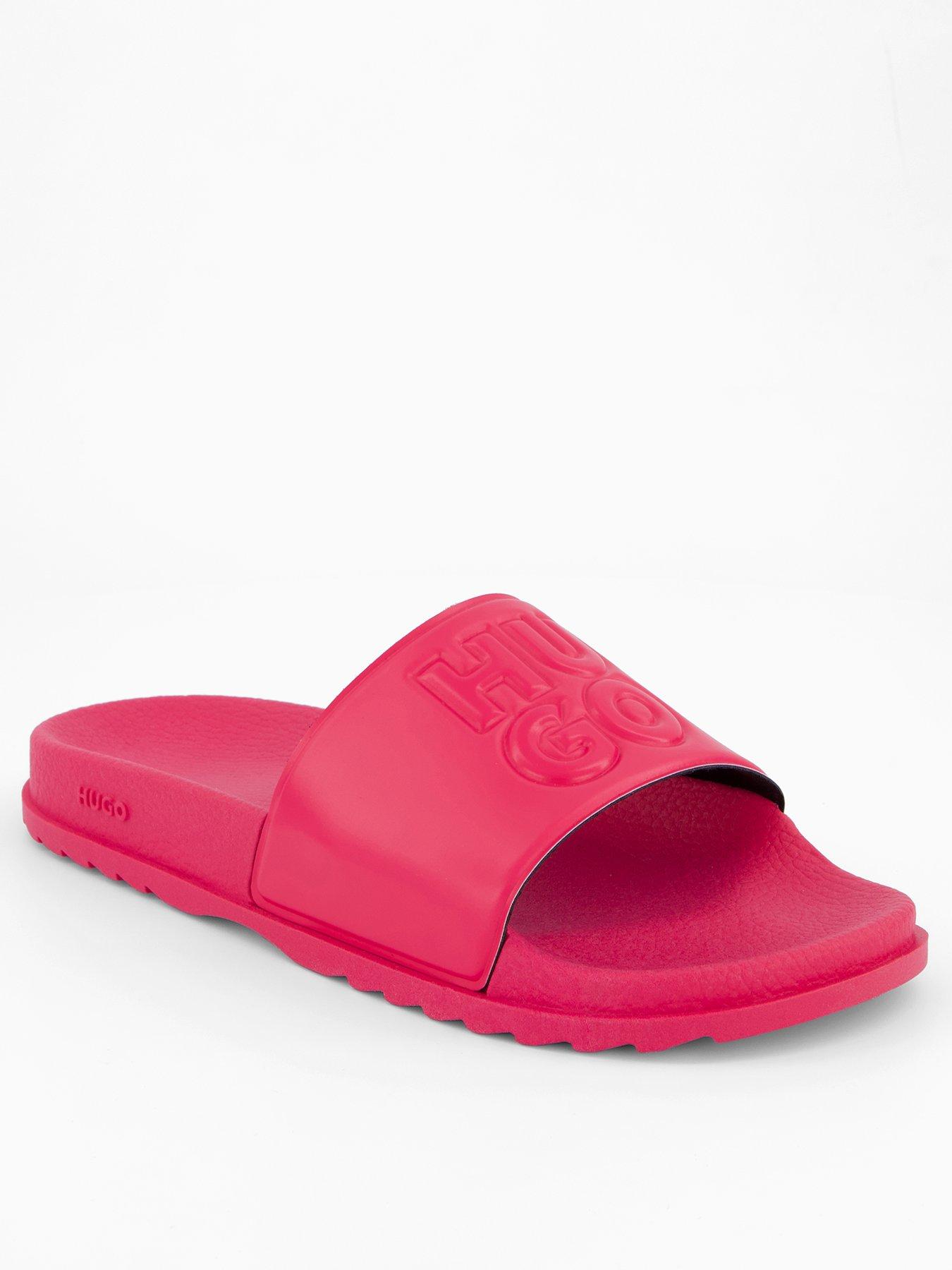 undefined Sliders With Debossed Stacked Logo - Bright Pink