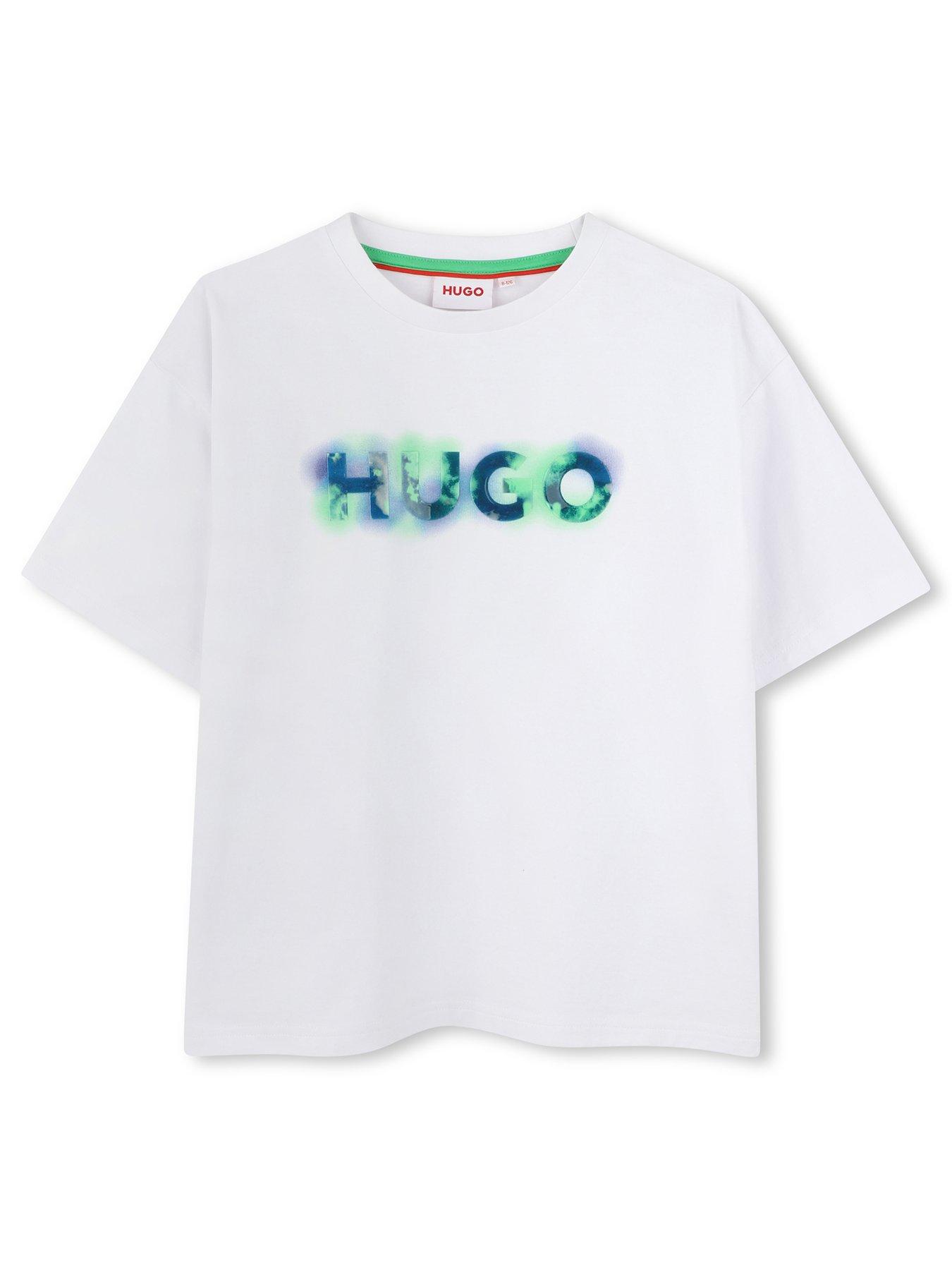 HUGO Boys Short Sleeve Print Logo T-Shirt - White