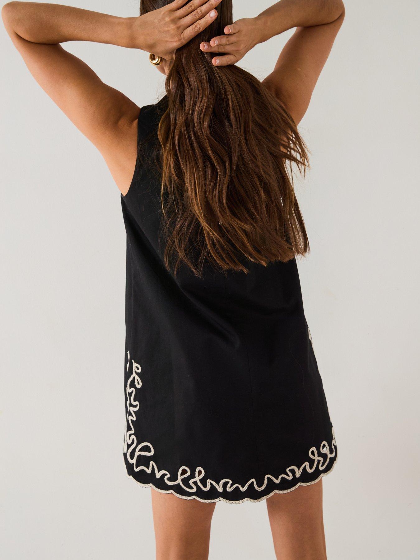 Image 2 of 6 of BOSS Dembrolai Embroidered Shift Dress - Black