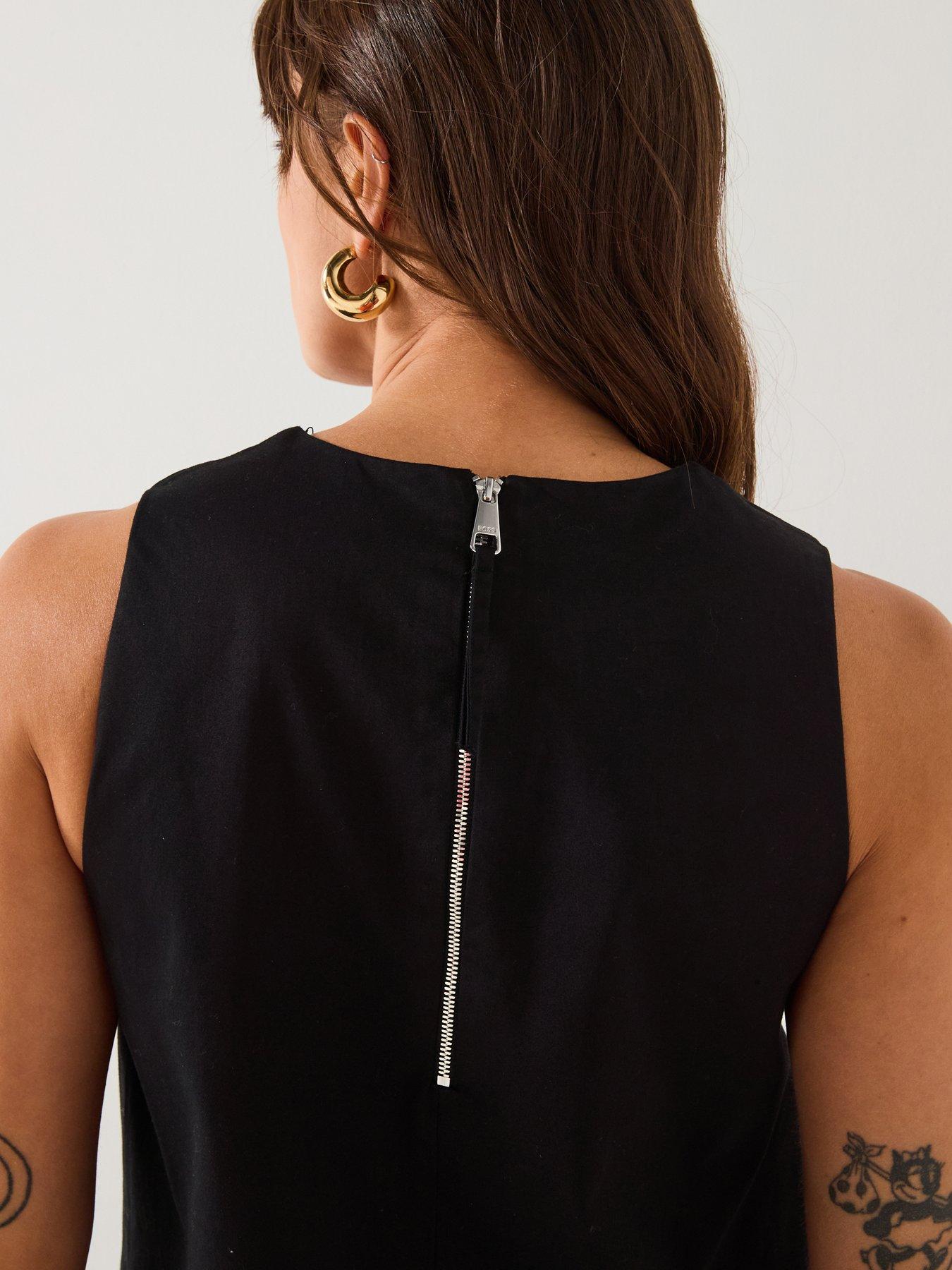 Image 4 of 6 of BOSS Dembrolai Embroidered Shift Dress - Black