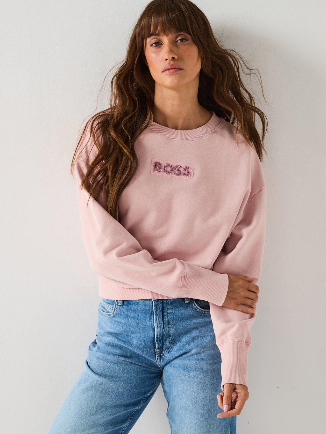 Image 1 of 6 of BOSS Elay Stonebadge Logo Sweat Top - Open Pink