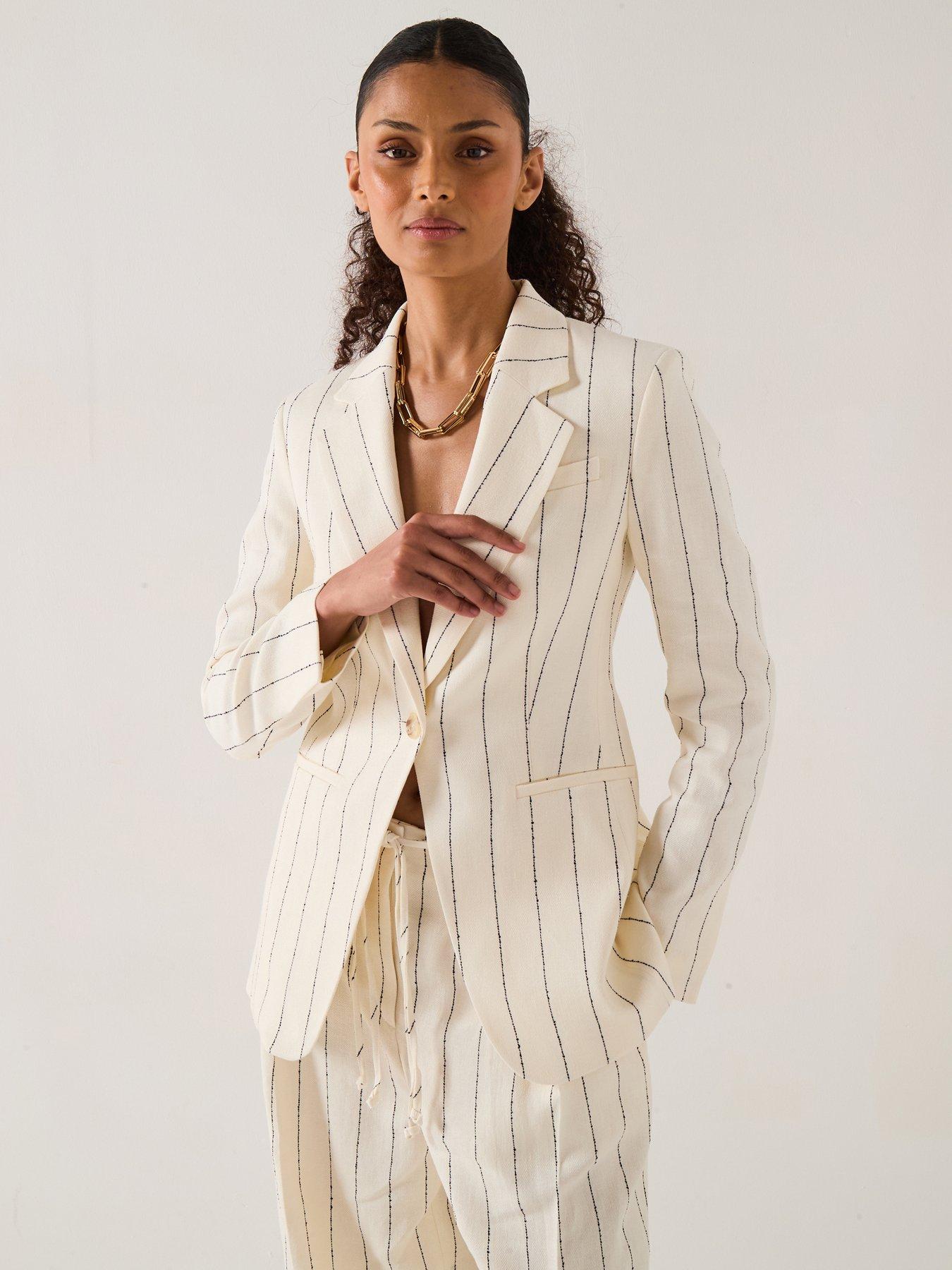 undefined Jia Stripe Blazer Jacket - White