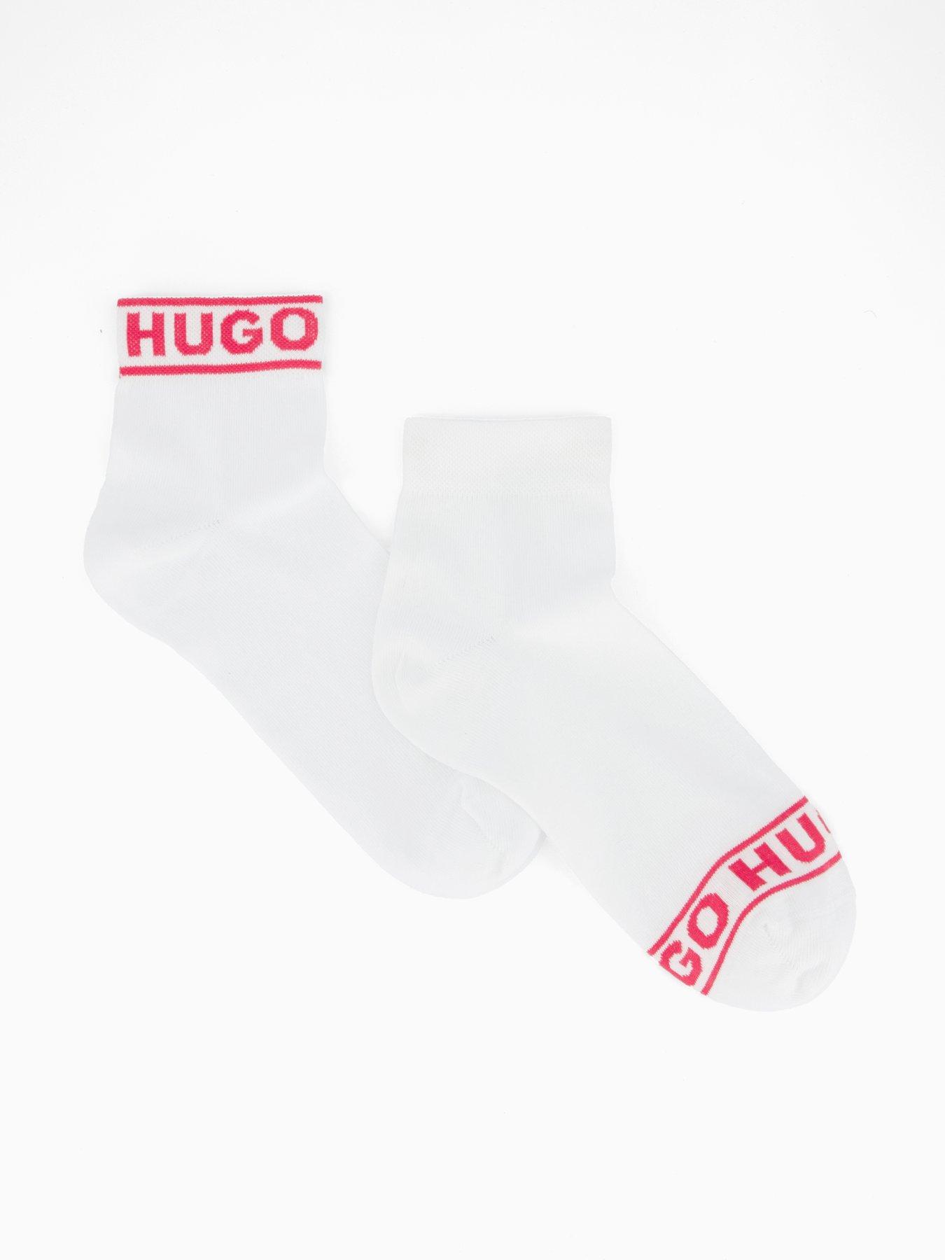 HUGO 2 Pack Logo Ankle Socks - White/Bright Pink