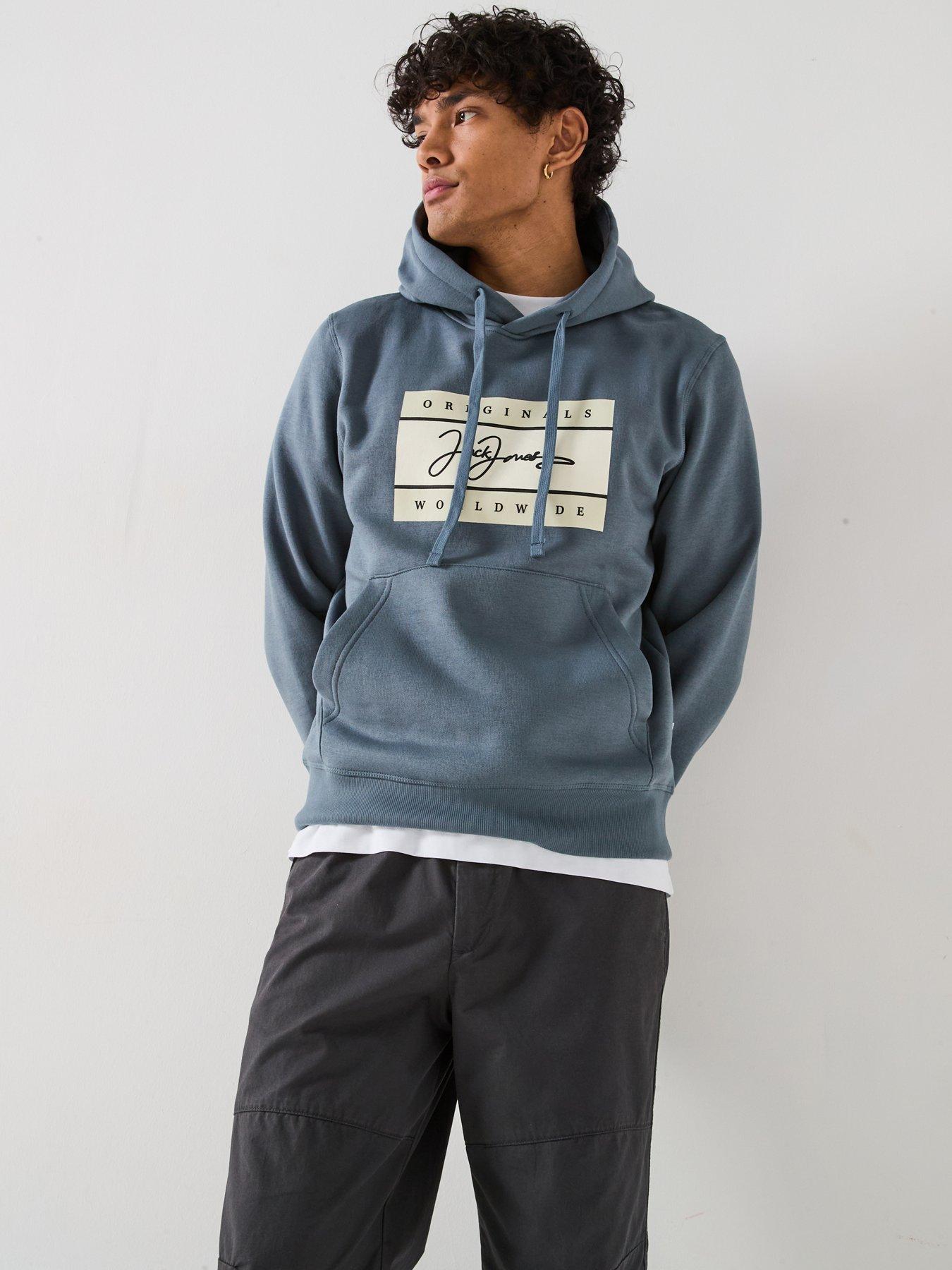 Image 1 of 5 of Jack & Jones Frederiksberg Box Script Overhead Hoodie - Blue