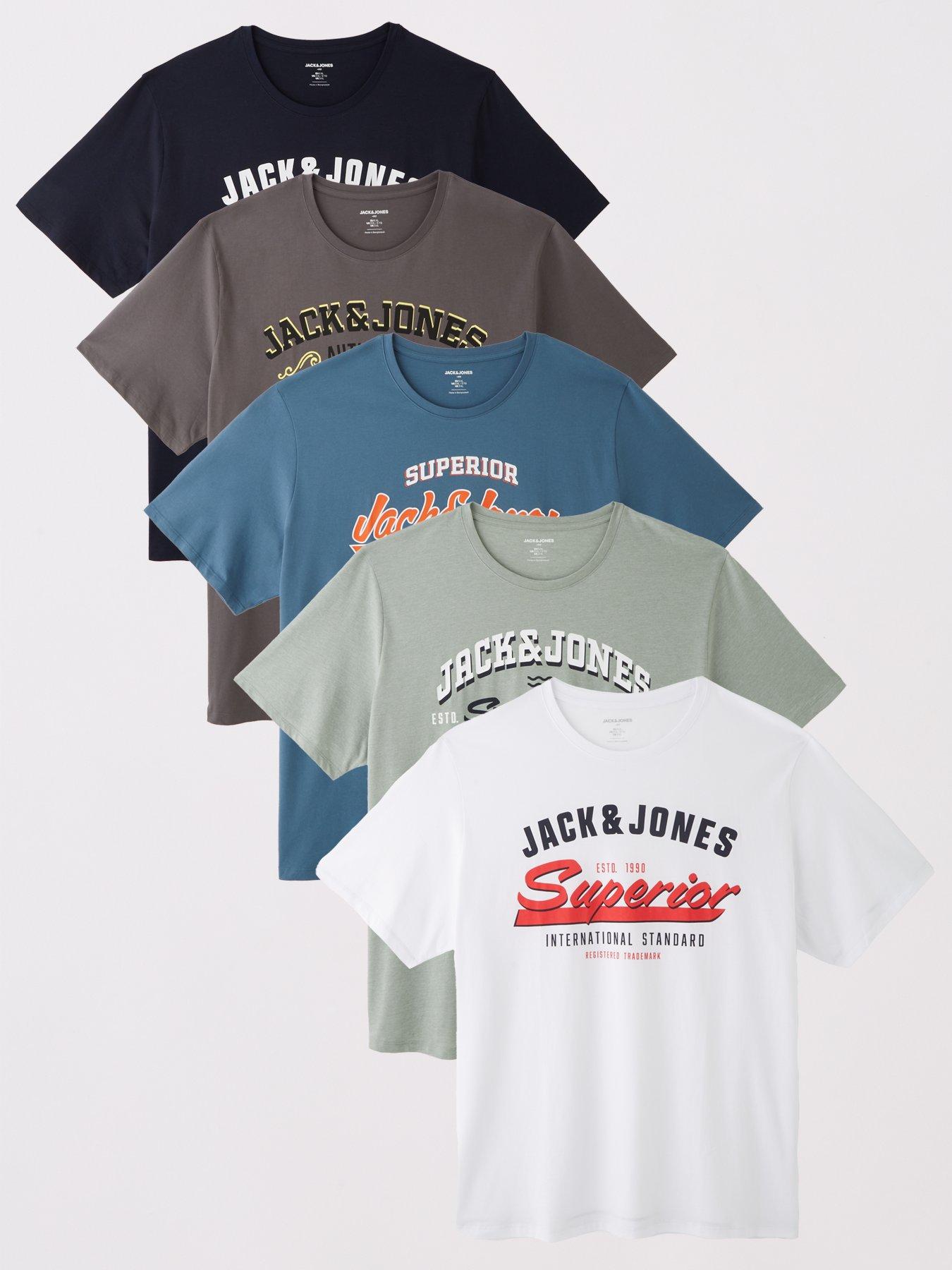 Jack & Jones Big Tall 5-Pack Chest Logo T-Shirt - Iceberg