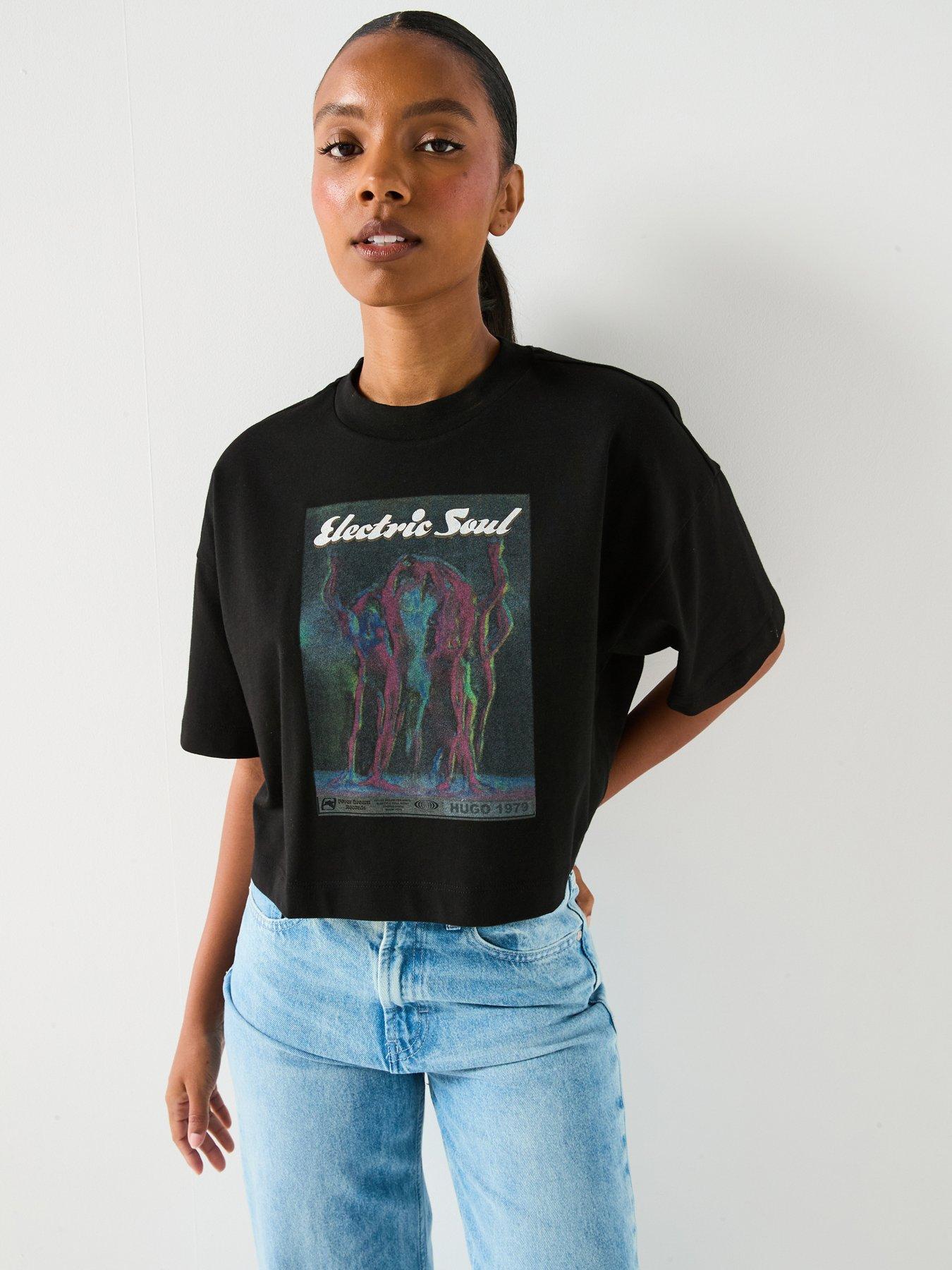 Image 1 of 5 of HUGO Cropped Graphic T-Shirt - Black