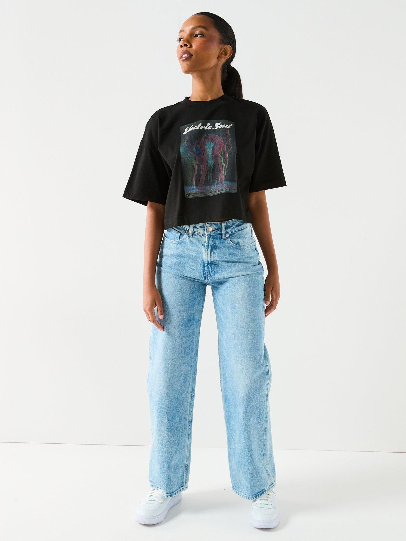 Image 3 of 5 of HUGO Cropped Graphic T-Shirt - Black