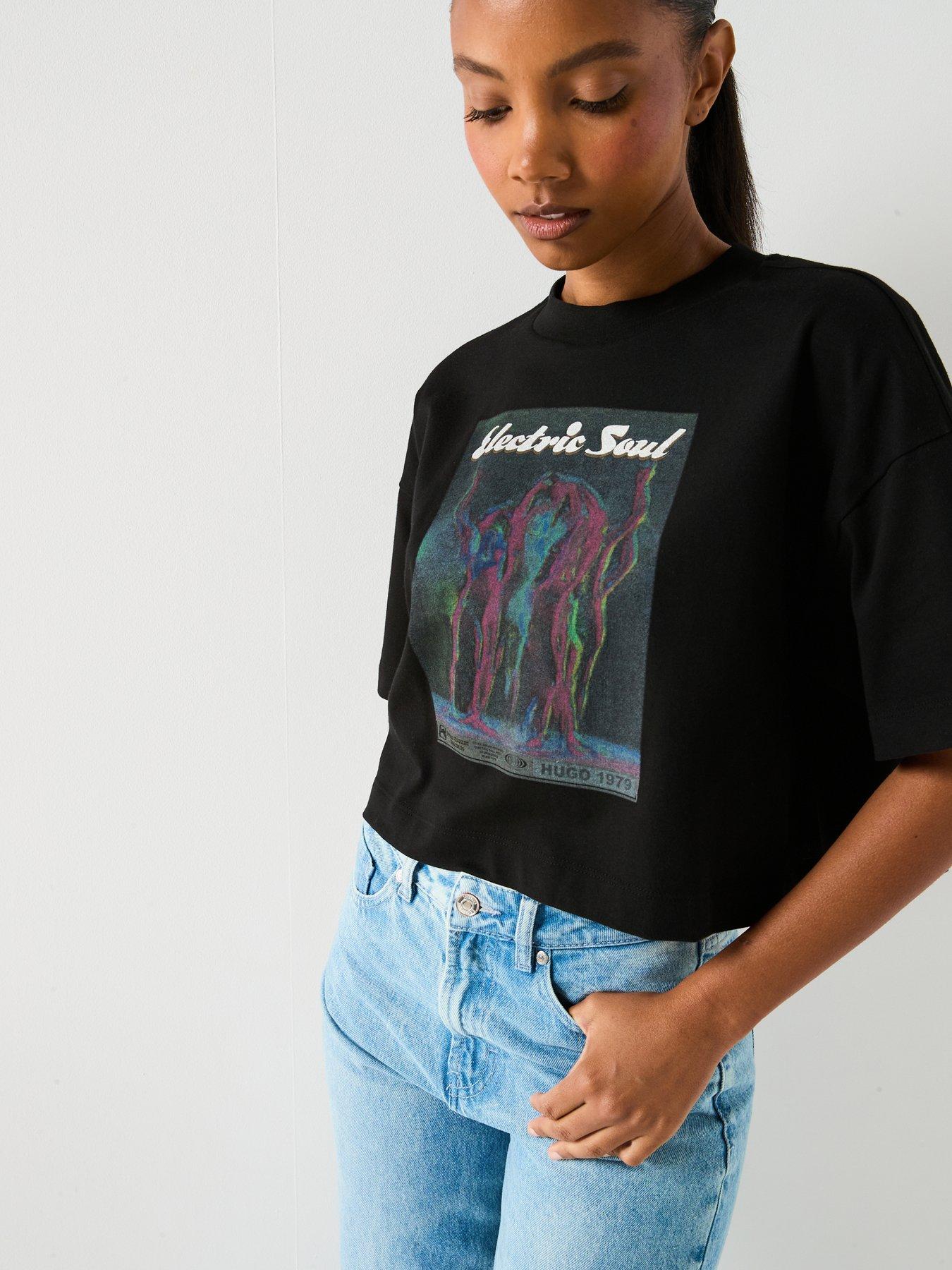 Image 4 of 5 of HUGO Cropped Graphic T-Shirt - Black