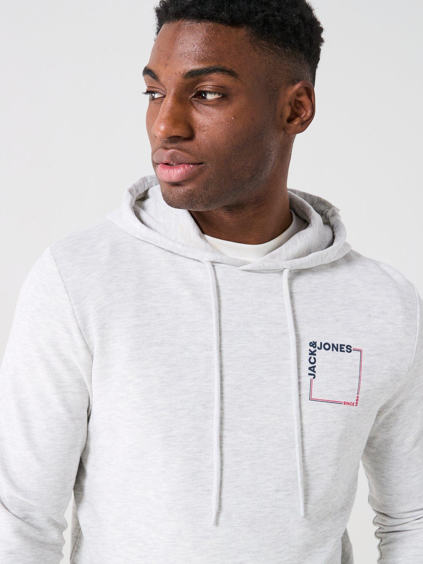 Image 4 of 5 of Jack & Jones Verner Square Logo Overhead Hoodie - Light Grey