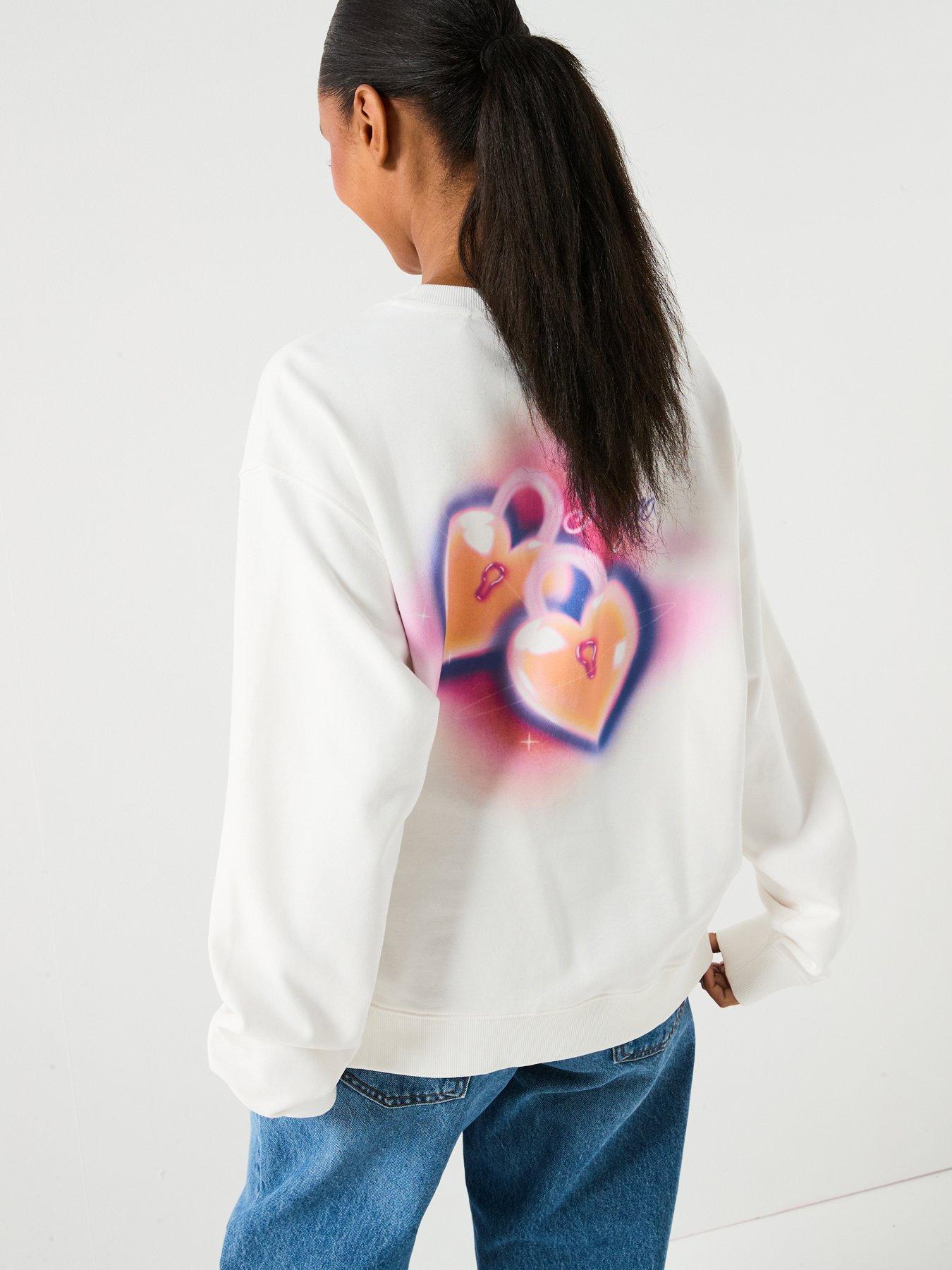 HUGO Oversized Crew Neck Sweatshirt - White - Natural