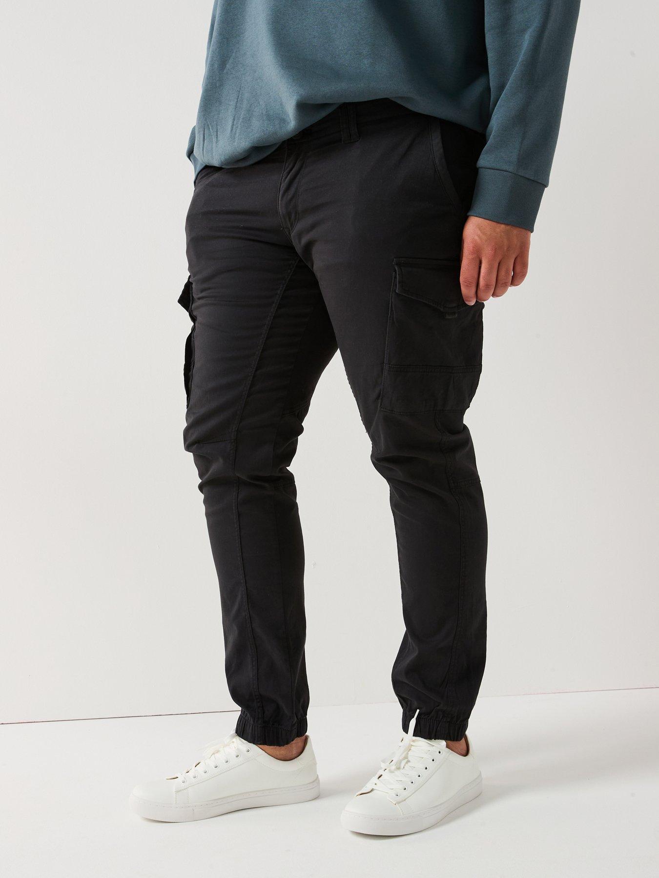 Jack & Jones Plus Paul Tapered Fit Cuffed Cargo Pants - Black