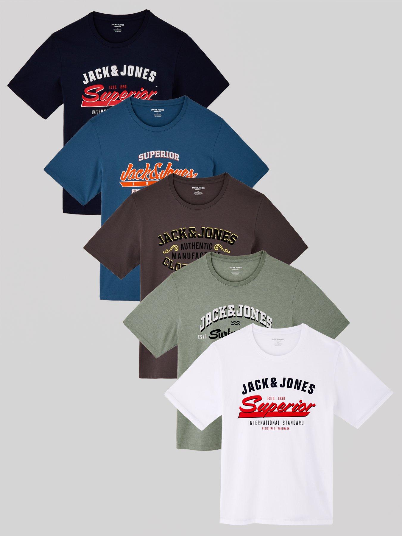 Image 1 of 5 of Jack & Jones 5-Pack Chest Logo T-Shirt - Multi