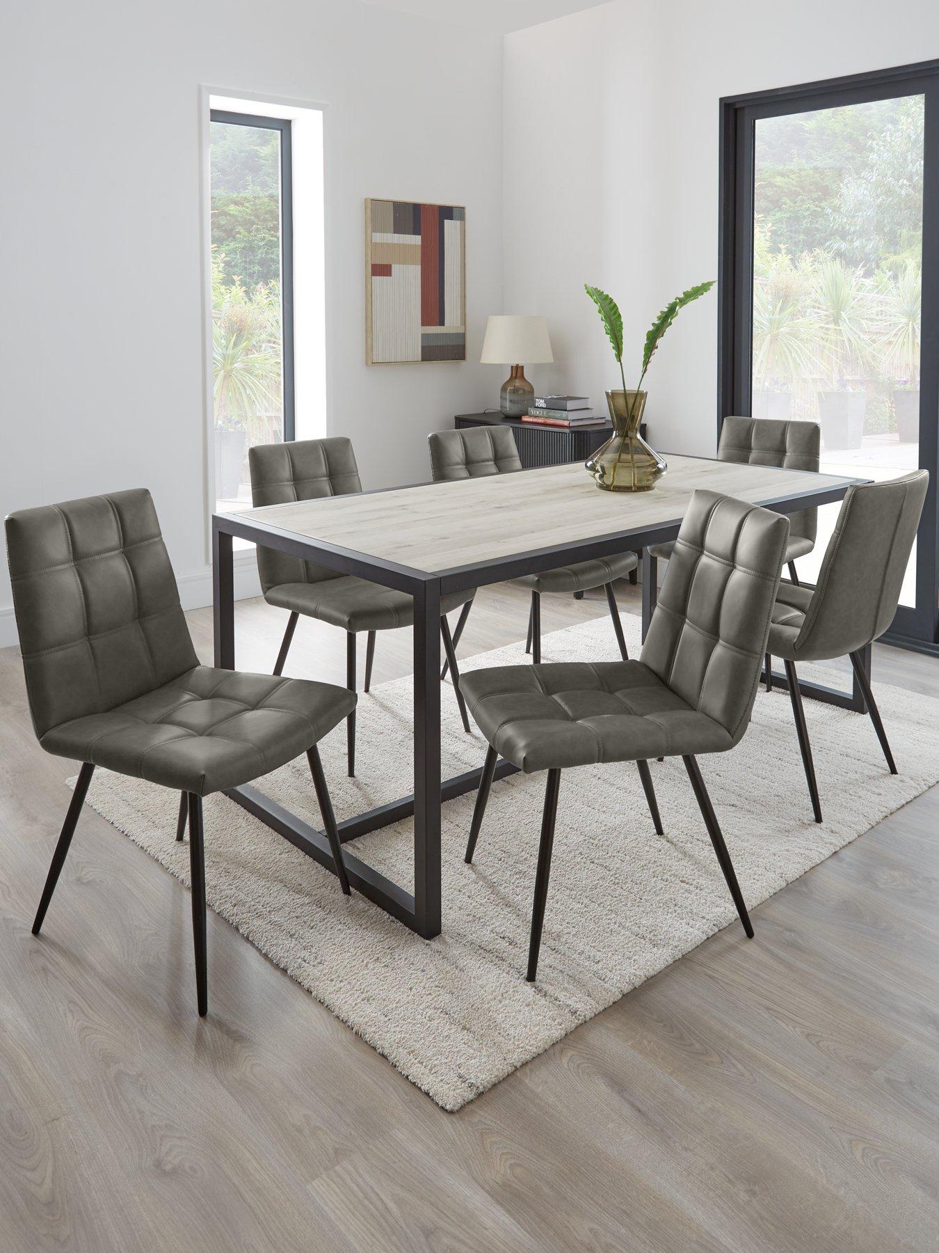 undefined Harlem Grey Oak Dining Table + 6 Harlem Grey Dining Chairs - FSC Certified