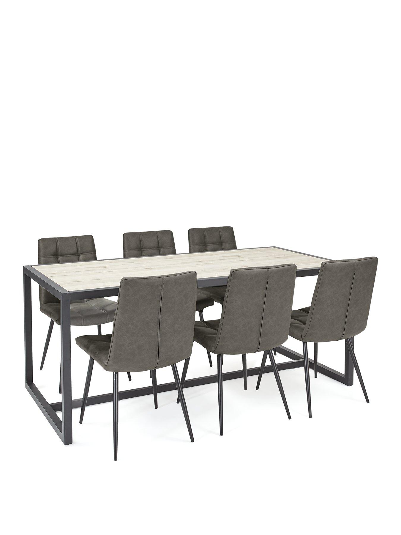 Image 3 of 7 of Very Home Harlem Grey Oak Dining Table + 6 Harlem Grey Dining Chairs - FSC Certified