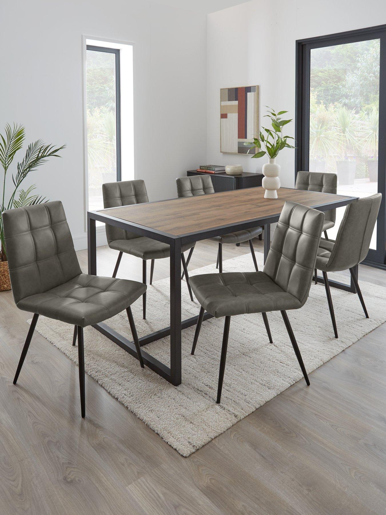 Product photograph of Very Home Harlem 180 Cm Dining Table 6 Harlem Chairs - Mid Oak Grey Black - Fsc Reg Certified from very.co.uk