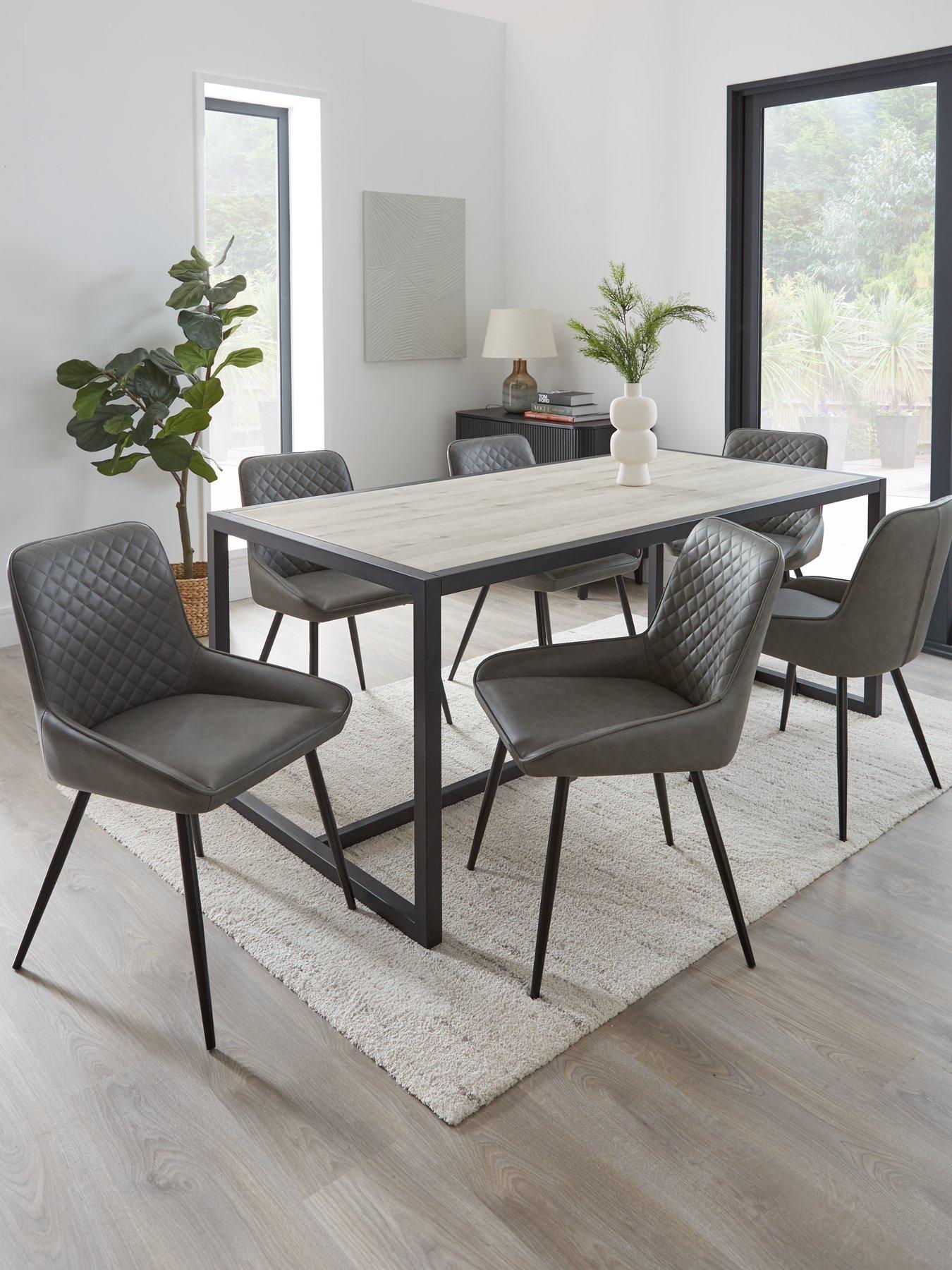 Product photograph of Very Home Harlem Grey Oak 180 Cm Dining Table 6 Sorena Dark Grey Dining Chairs - Fsc Certified from very.co.uk