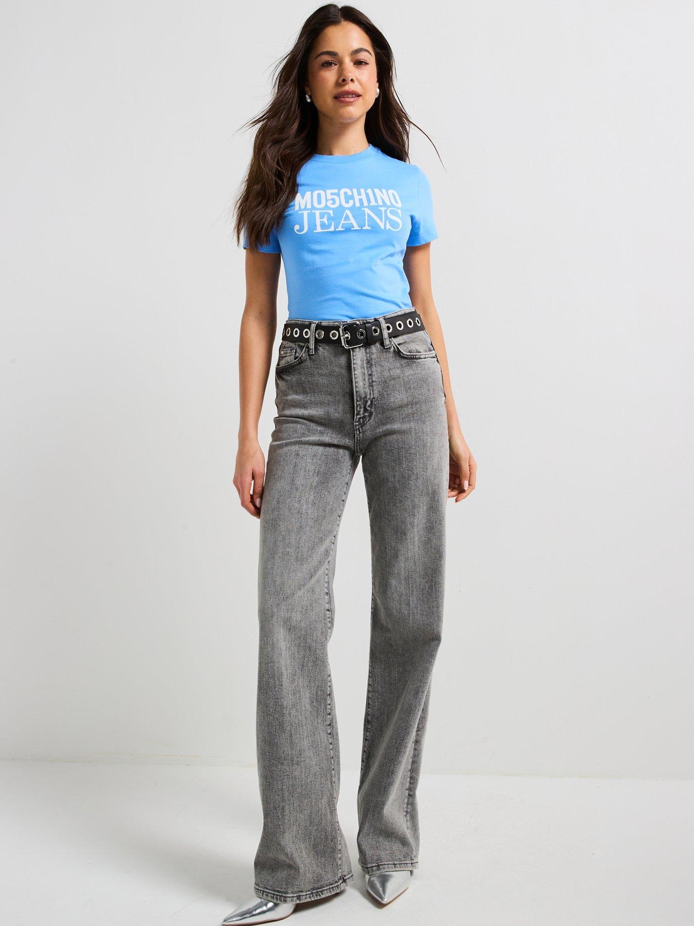 Image 3 of 4 of Moschino Jeans Embossed Logo T-Shirt - Light Blue