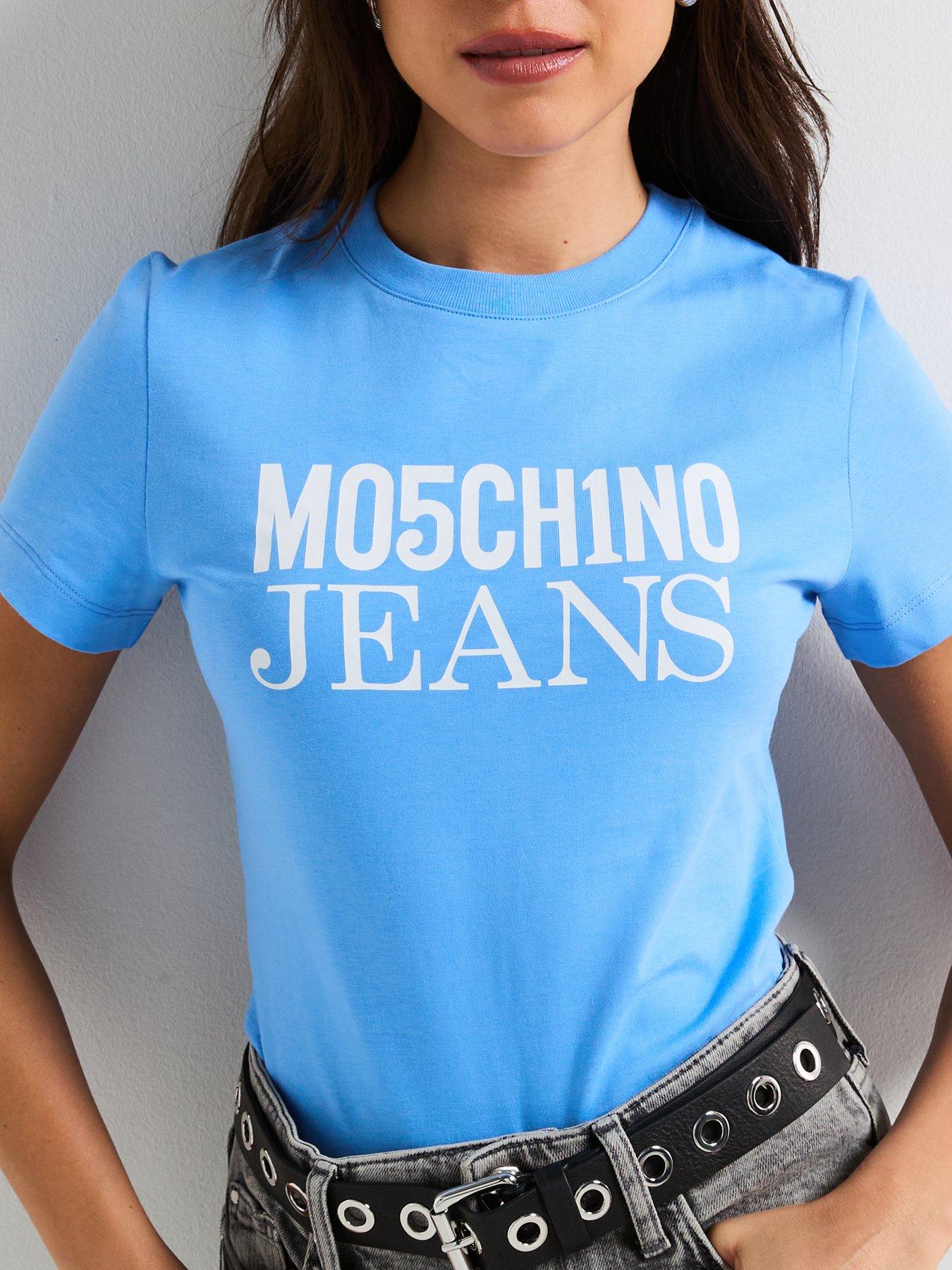 Image 4 of 4 of Moschino Jeans Embossed Logo T-Shirt - Light Blue
