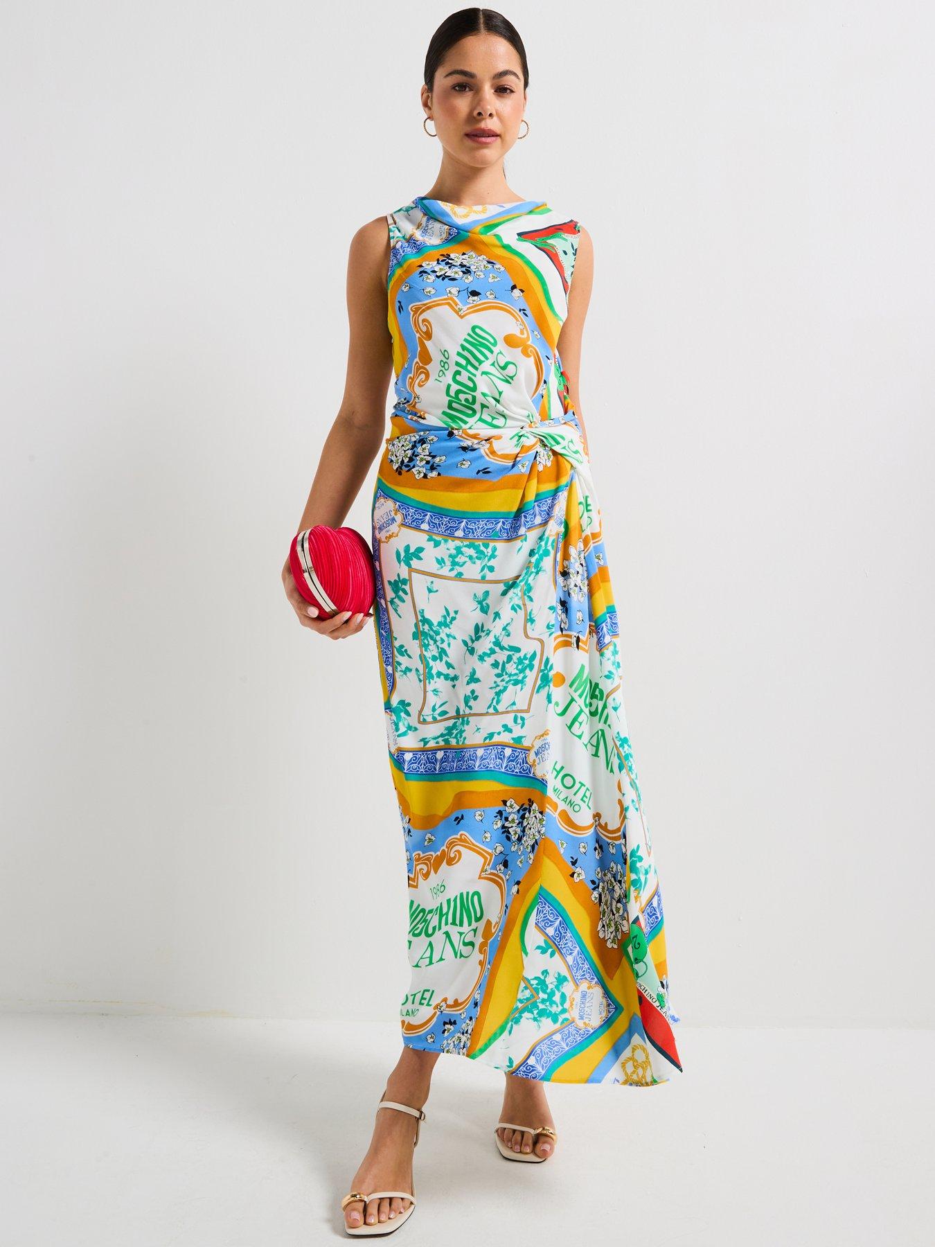 Image 1 of 4 of Moschino Jeans Scarf Print Crepe Viscose Dress - Multi