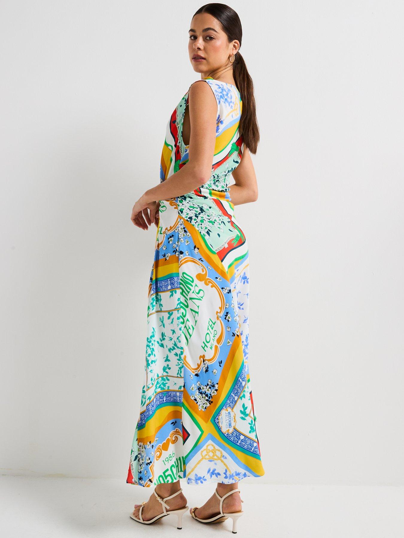 Image 2 of 4 of Moschino Jeans Scarf Print Crepe Viscose Dress - Multi