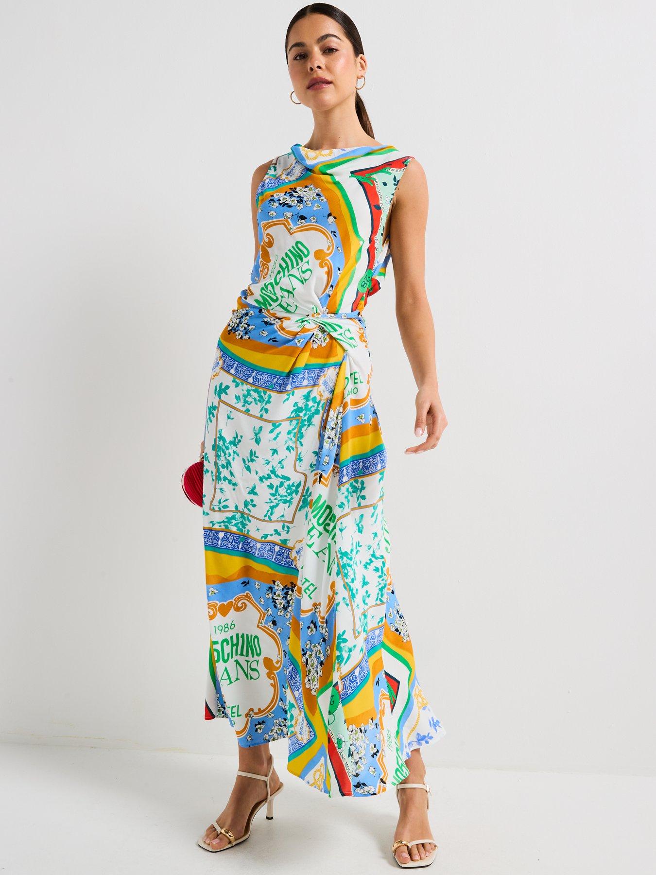 Image 3 of 4 of Moschino Jeans Scarf Print Crepe Viscose Dress - Multi