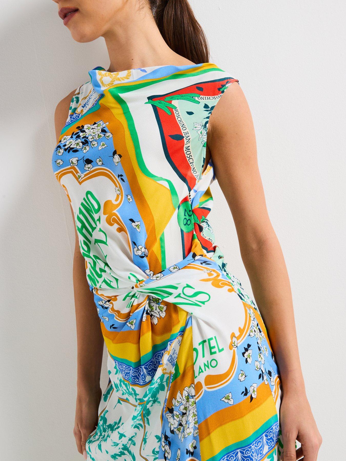 Image 4 of 4 of Moschino Jeans Scarf Print Crepe Viscose Dress - Multi