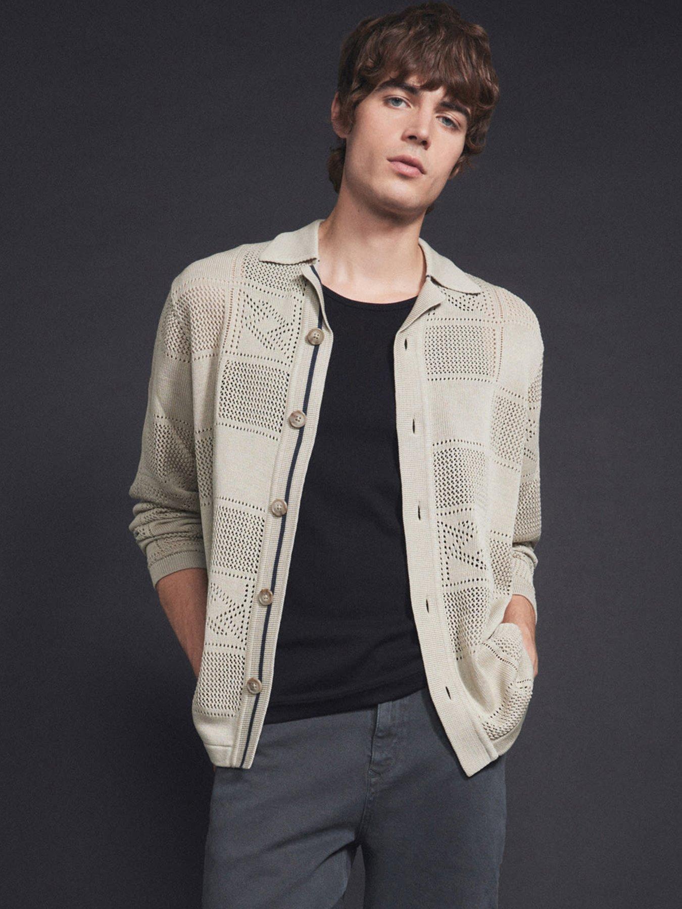 undefined Long Sleeve Crochet Knitted Shirt - Cream