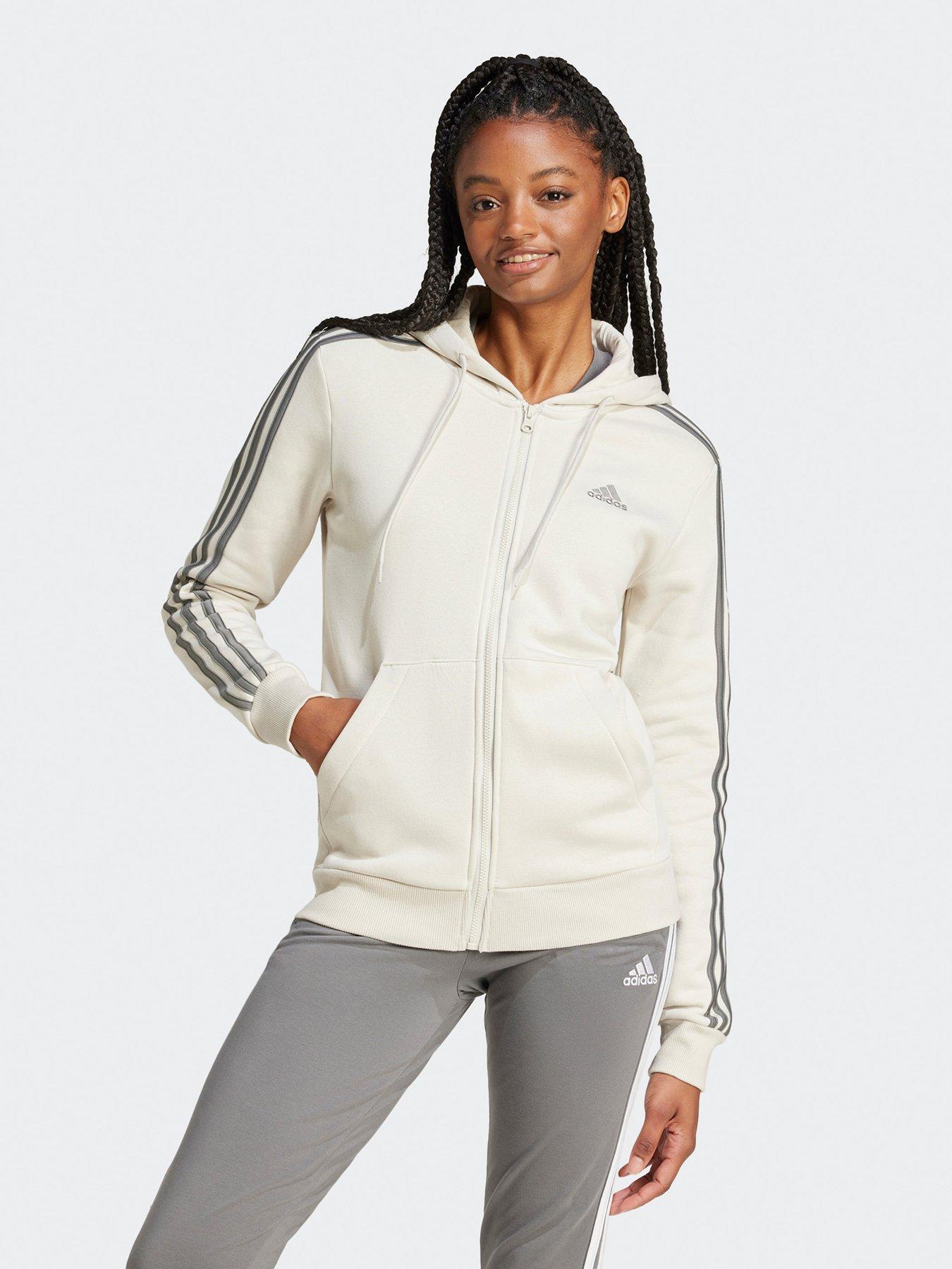 Image of adidas Sportswear Women's Essentials 3-Stripes Full-Zip Fleece Hoodie - Beige