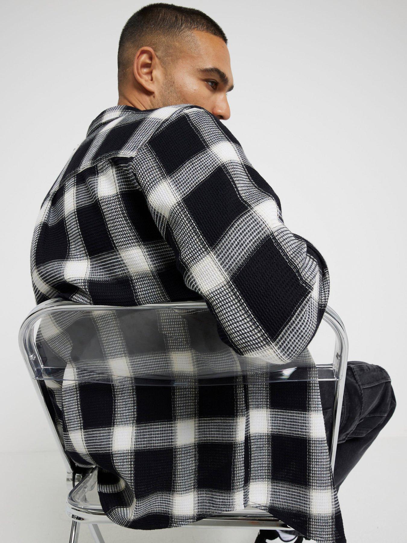 Image 2 of 4 of River Island Long Sleeve Micro Waffle Check Shirt - Black