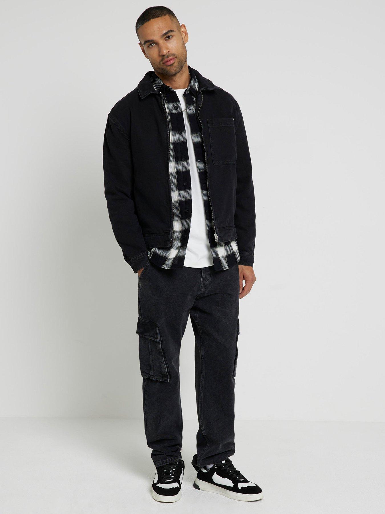 Image 3 of 4 of River Island Long Sleeve Micro Waffle Check Shirt - Black