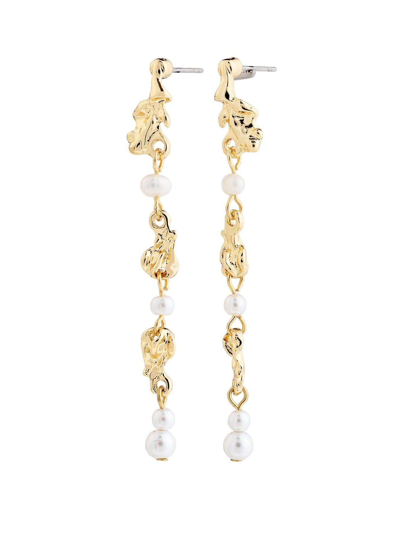 Product photograph of Pilgrim Sloan Pearl Earrings Gold-plated from very.co.uk