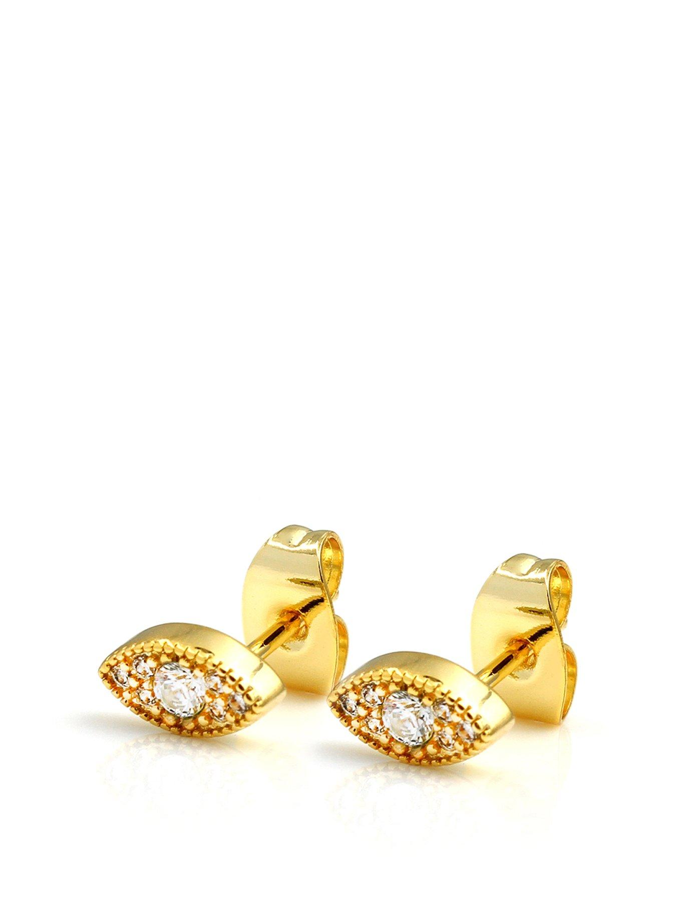 Product photograph of Say It With Clear Evil Eye Stud Earrings - Yellow Gold from very.co.uk