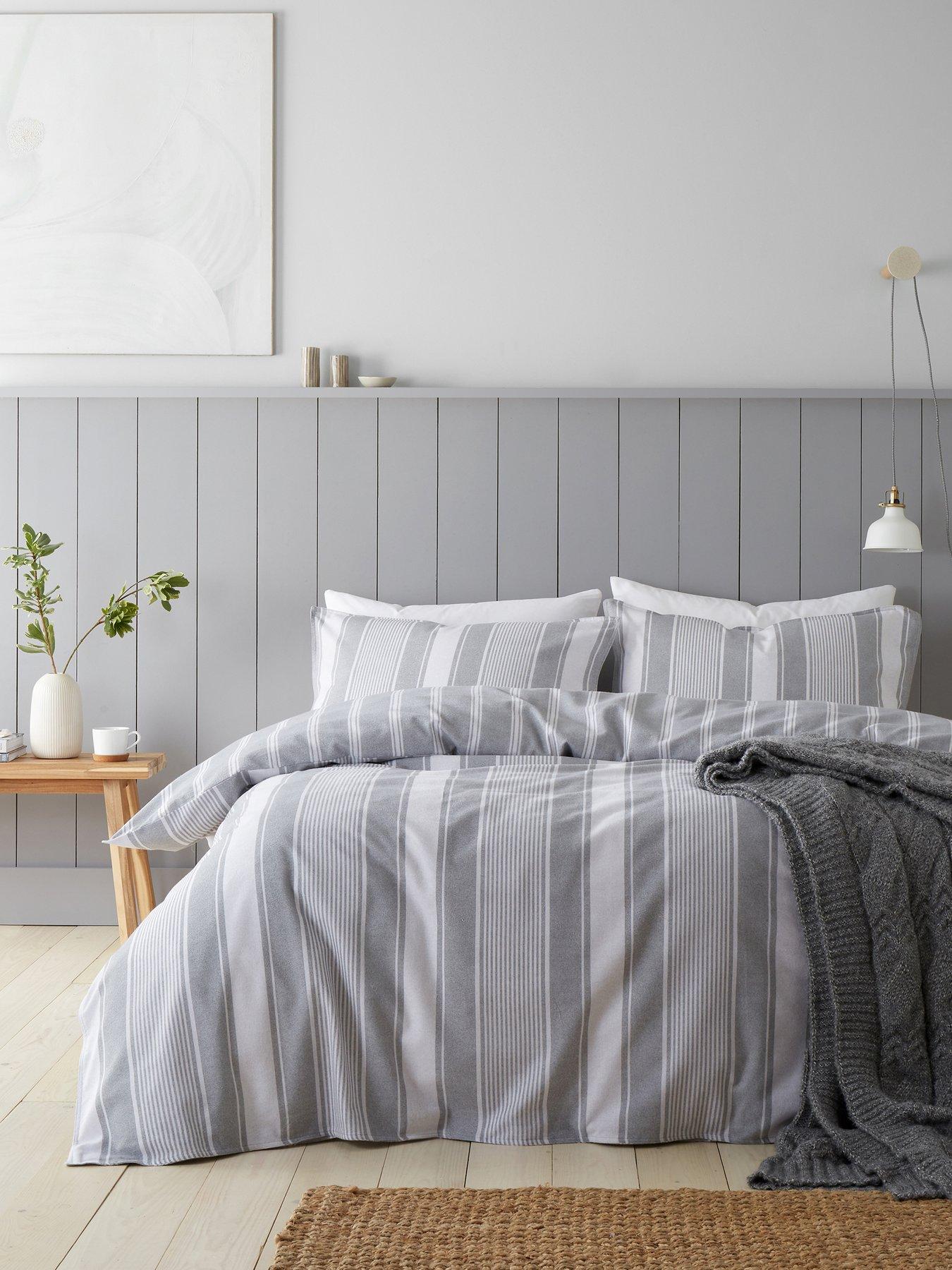 Product photograph of Bianca Brushed 100 Cotton Ticking Stripe Duvet Set from very.co.uk