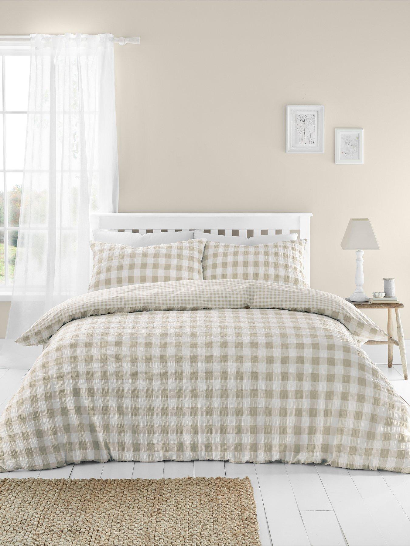 undefined Seersucker Gingham Check Duvet Cover Set - Natural