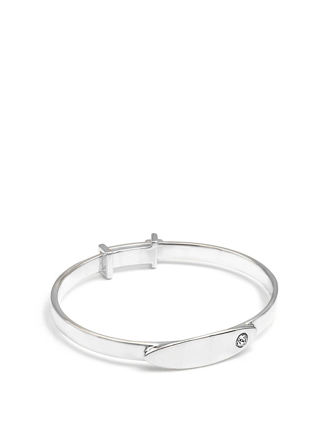 undefined Baby Engraved Clear Stone Cross Bangle - Silver
