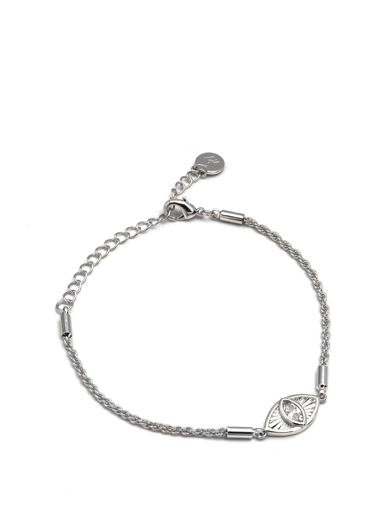 undefined Cable Chain Clear Evil Eye Bracelet - Silver