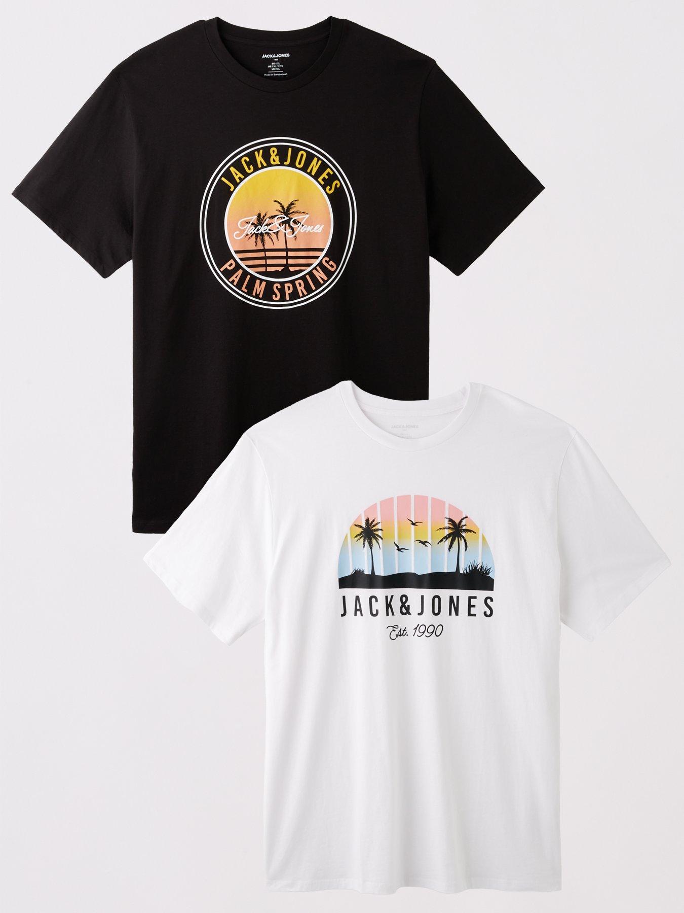 undefined Big Tall 2-Pack Palm Tree Print T-Shirt - Black