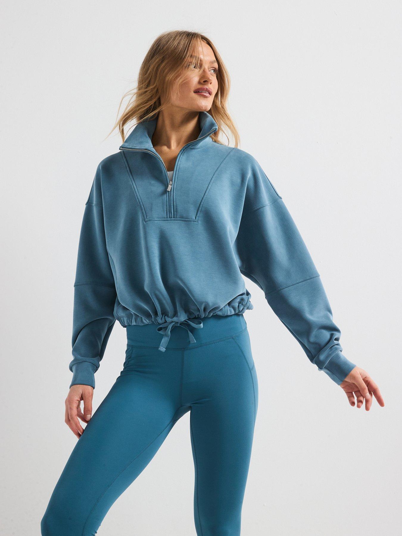 Sweaty Betty Womens Training Sand Wash Funnel Neck Half Zip - Blue