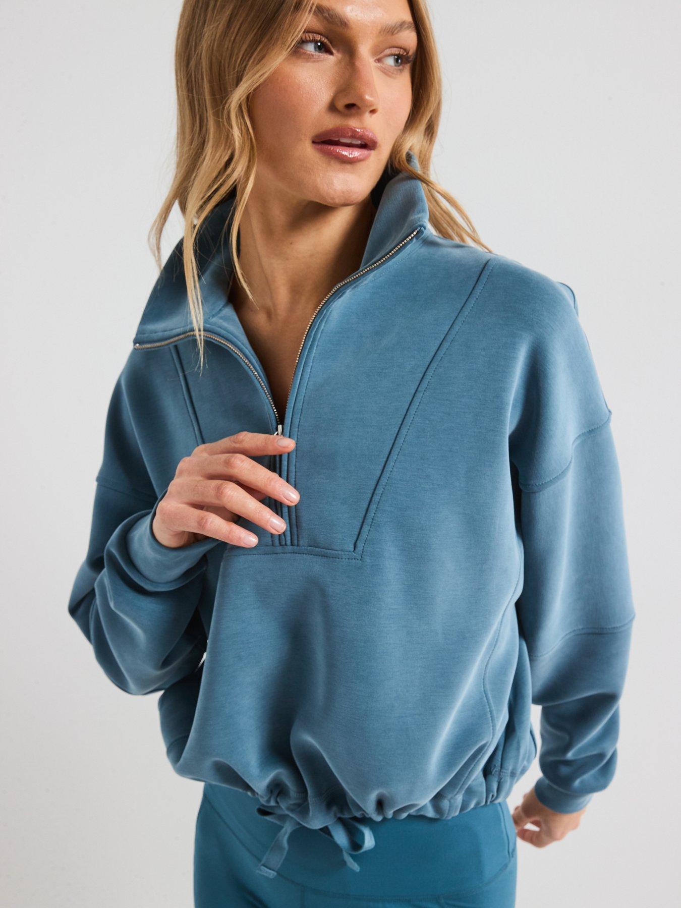 Sweaty Betty Womens Training Sand Wash Funnel Neck Half Zip - Blue