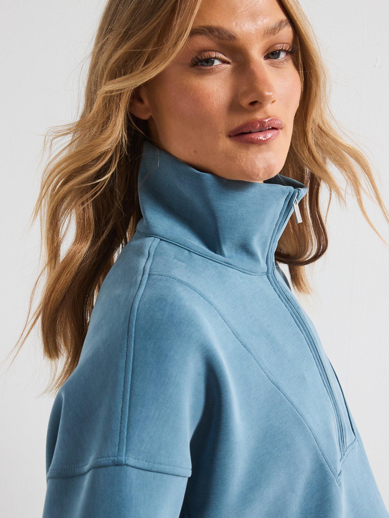 Sweaty Betty Womens Training Sand Wash Funnel Neck Half Zip - Blue