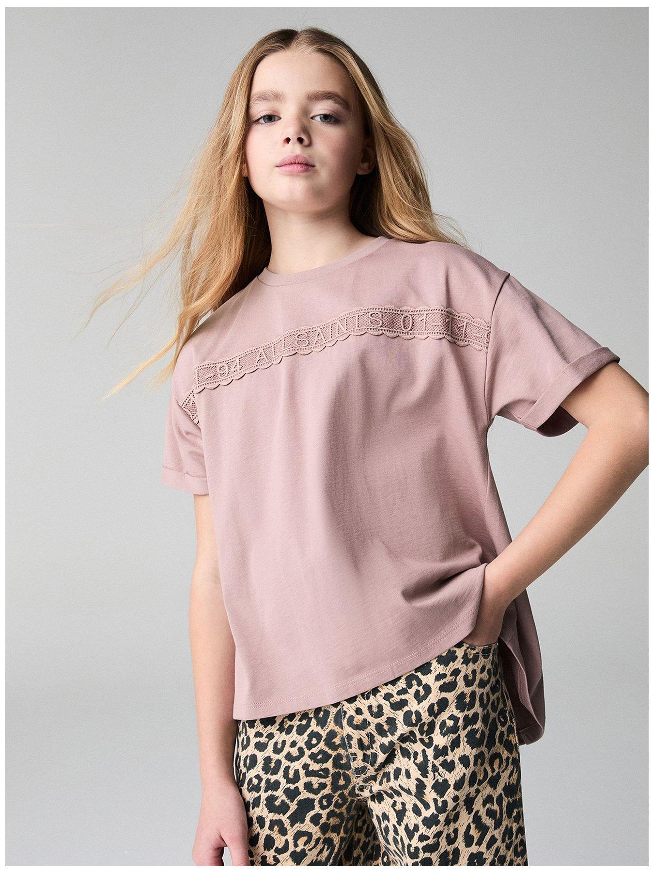 undefined All Saints Logo Lace T-Shirt - Pink