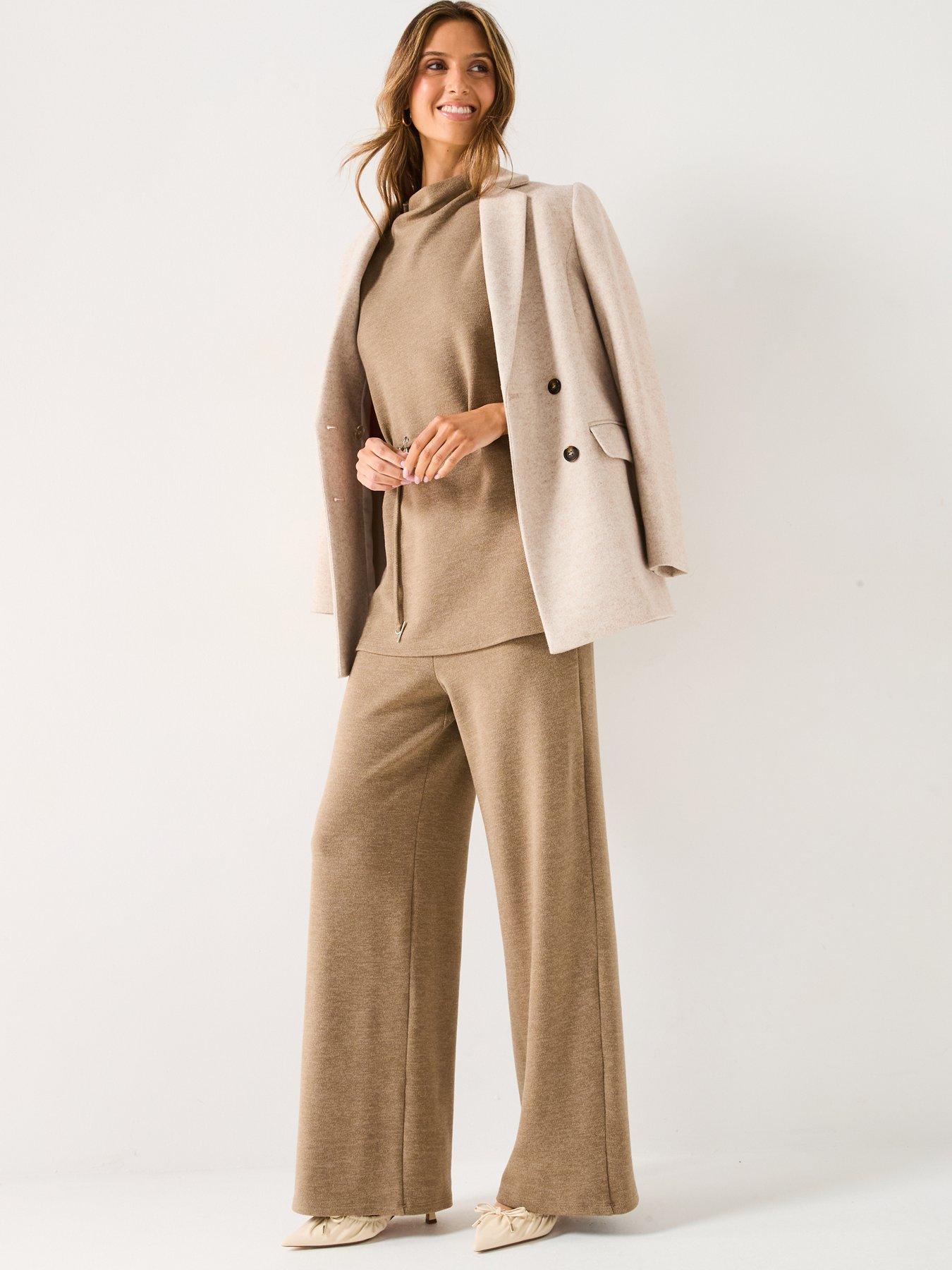 Image 3 of 6 of V by Very Slash Neck Longline Textured Top Co-Ord - Neutral